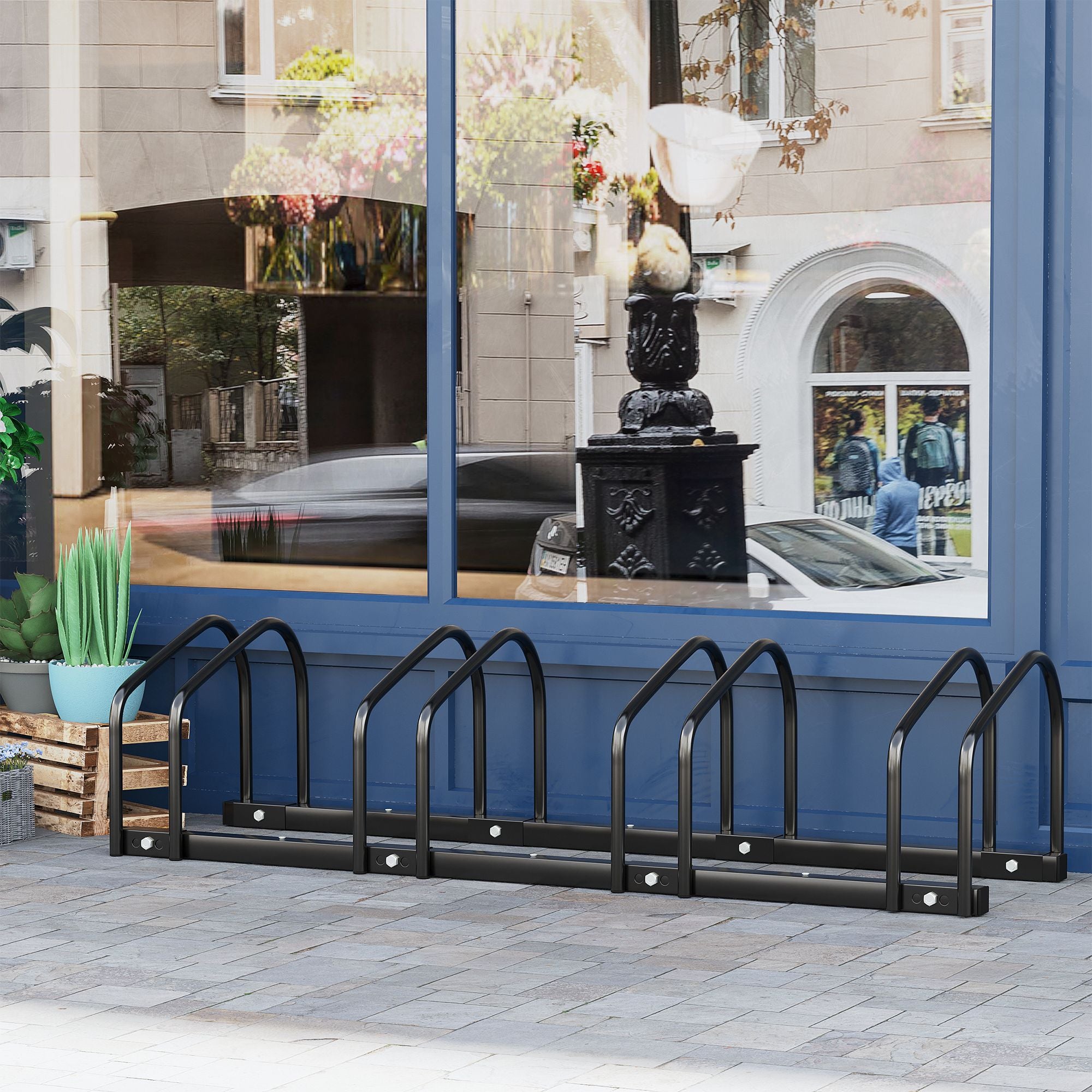 Bike Rack, 5 Bikes, Weatherproof, Steel, Black