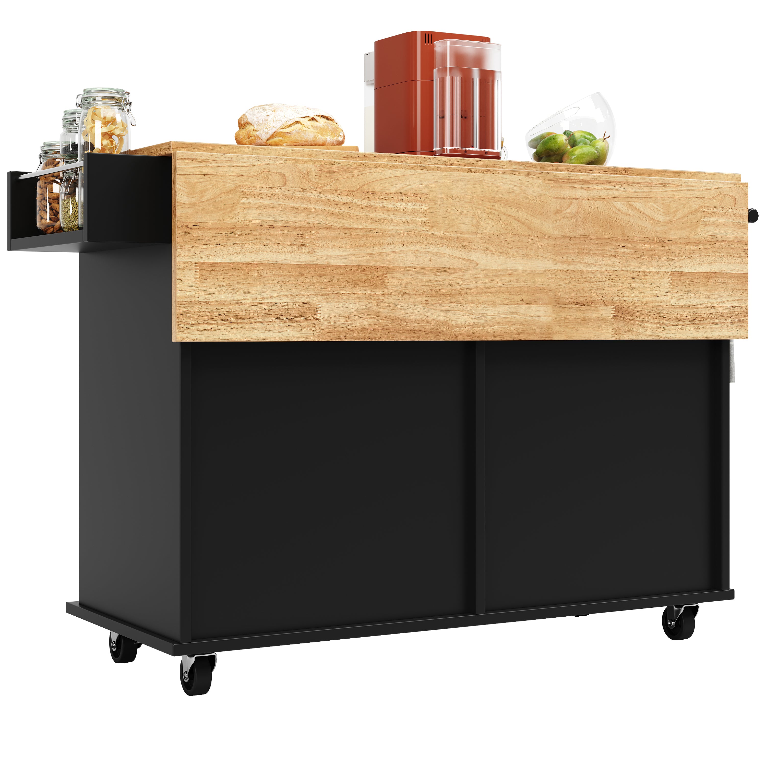 Modern Kitchen Island Multifunctional Dining Cart Storage - Black