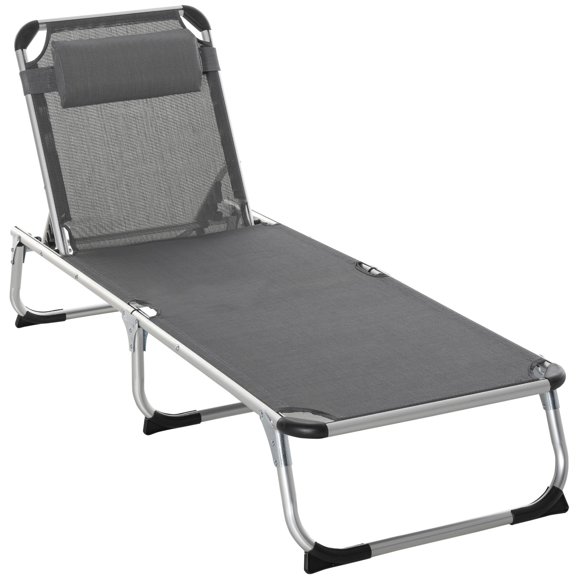 Sun Lounger 5-Way Adjustable Foldable Ergonomic Aluminum Mesh Fabric Grey