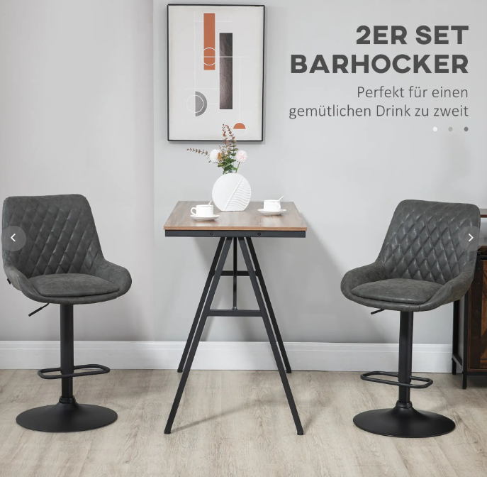 Bar Stools, Height-Adjustable with Backrest, Faux Leather Dark Grey