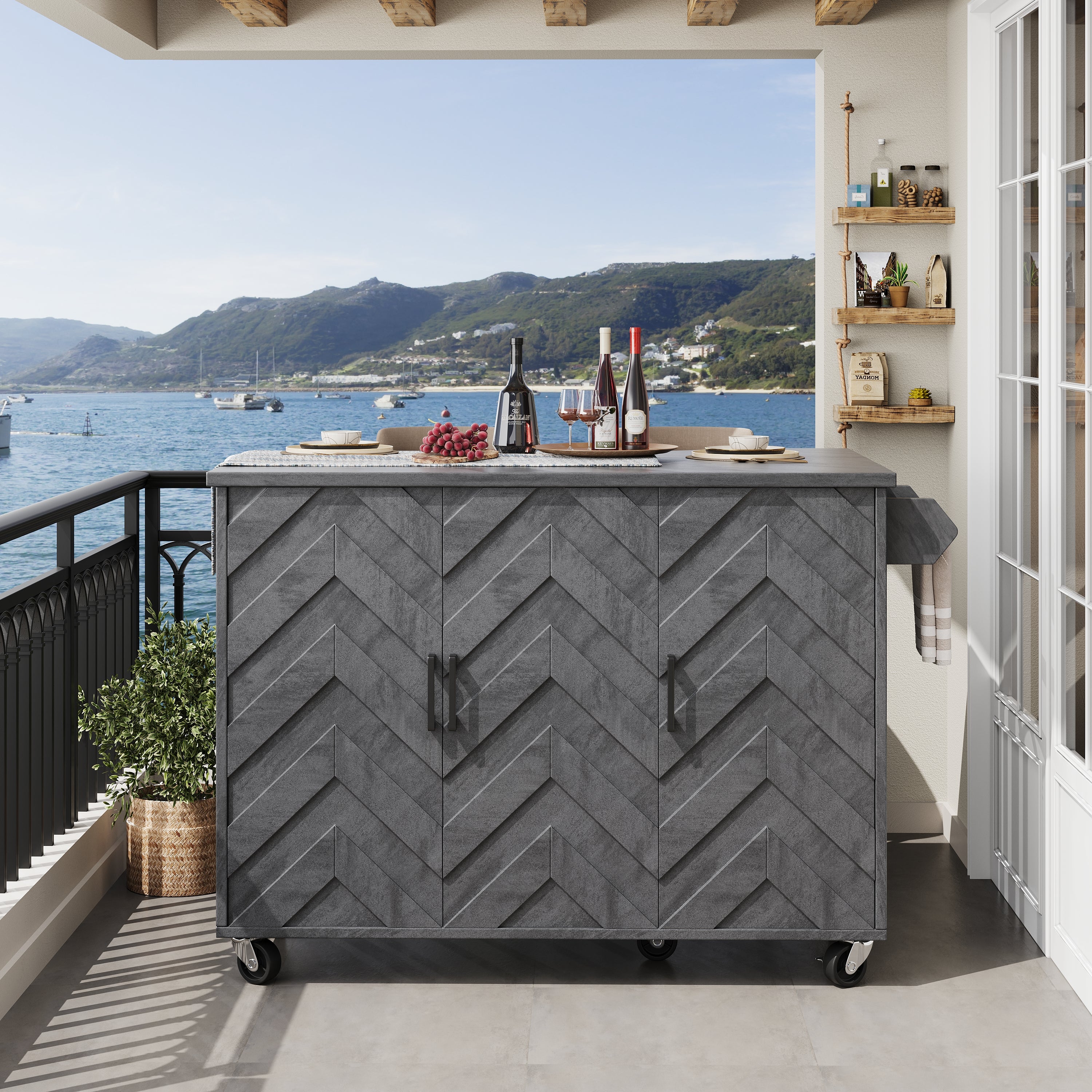 Mobile Kitchen Island Extendable Trolley 3 Drawers Adjustable Shelves