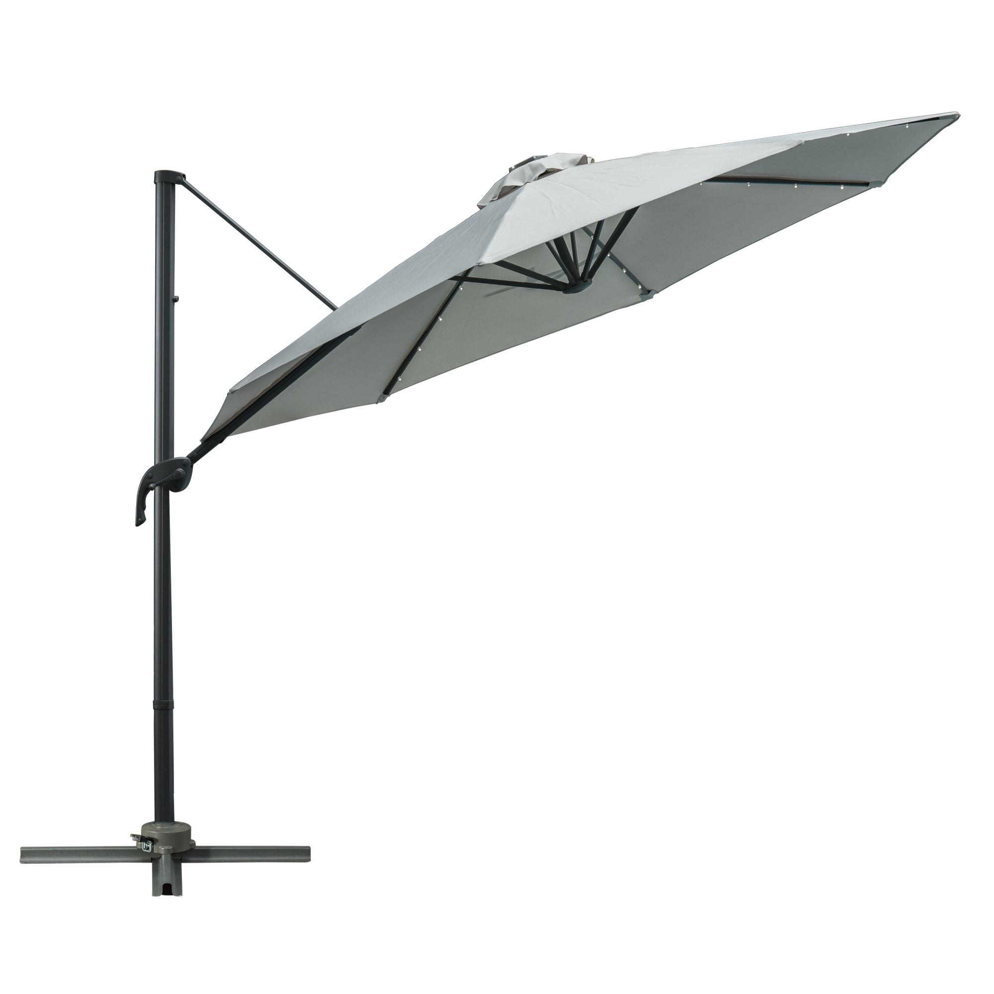 LED Cantilever Parasol, 3m with Solar Lights, Grey