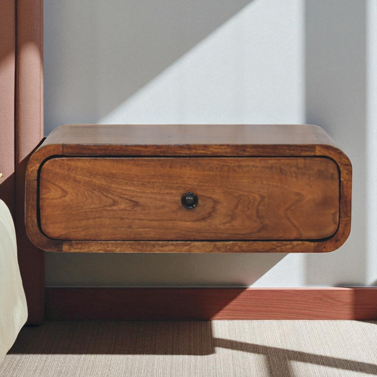 Solid Wood Avora Wall-Mounted 1 Drawer Nightstand, Dark Brown