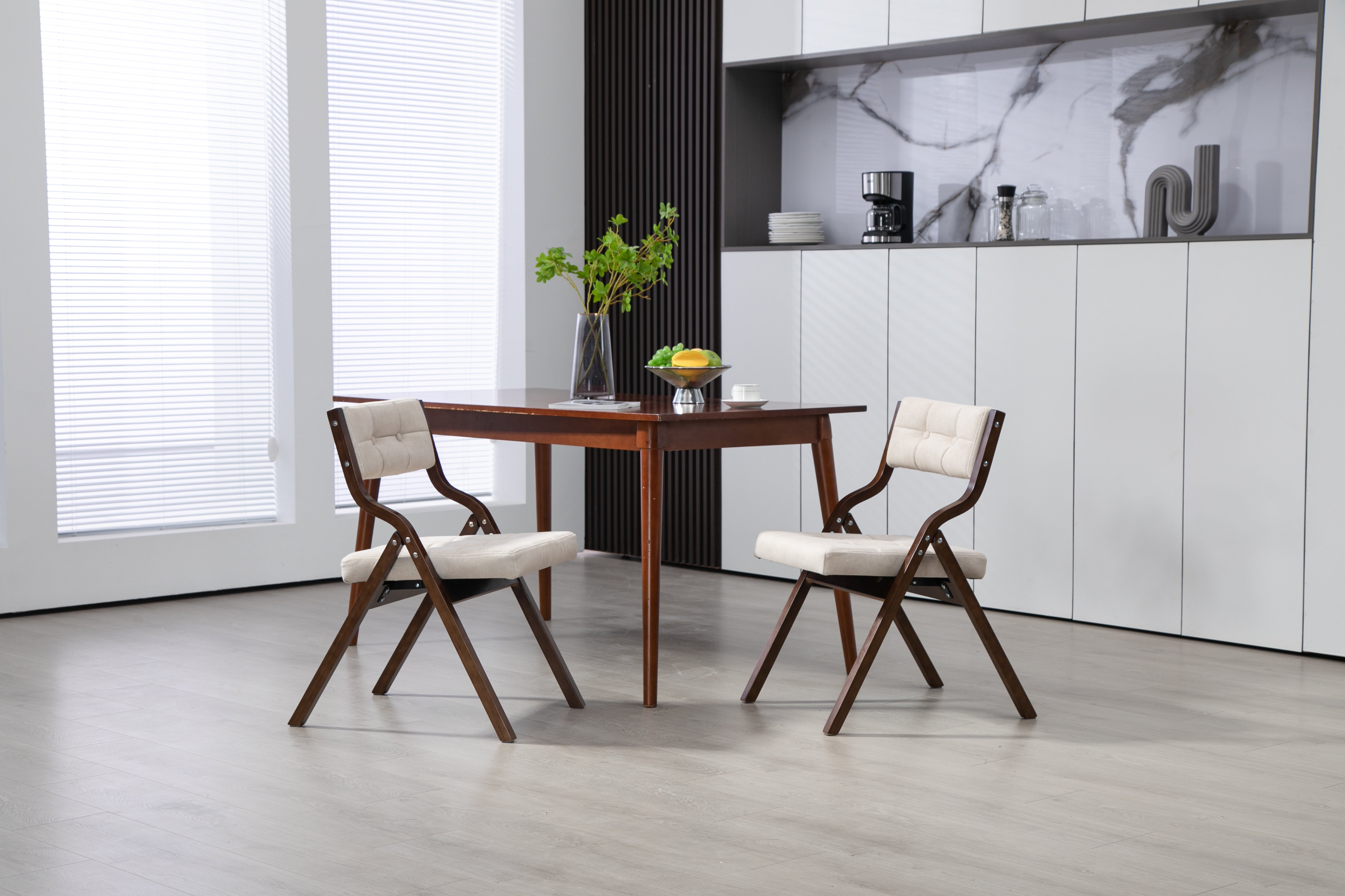 HOMEFUN Wooden Folding Chairs with Cushion, 2 Pack - Cream