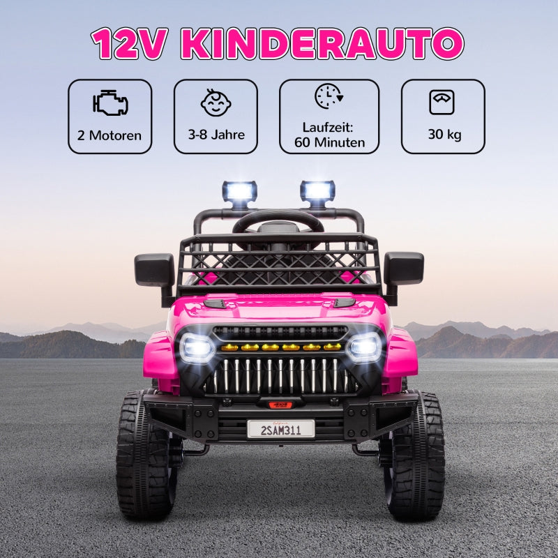 Children's Electric Car, 12V 2 Motors with Remote Control and LED Music, Pink