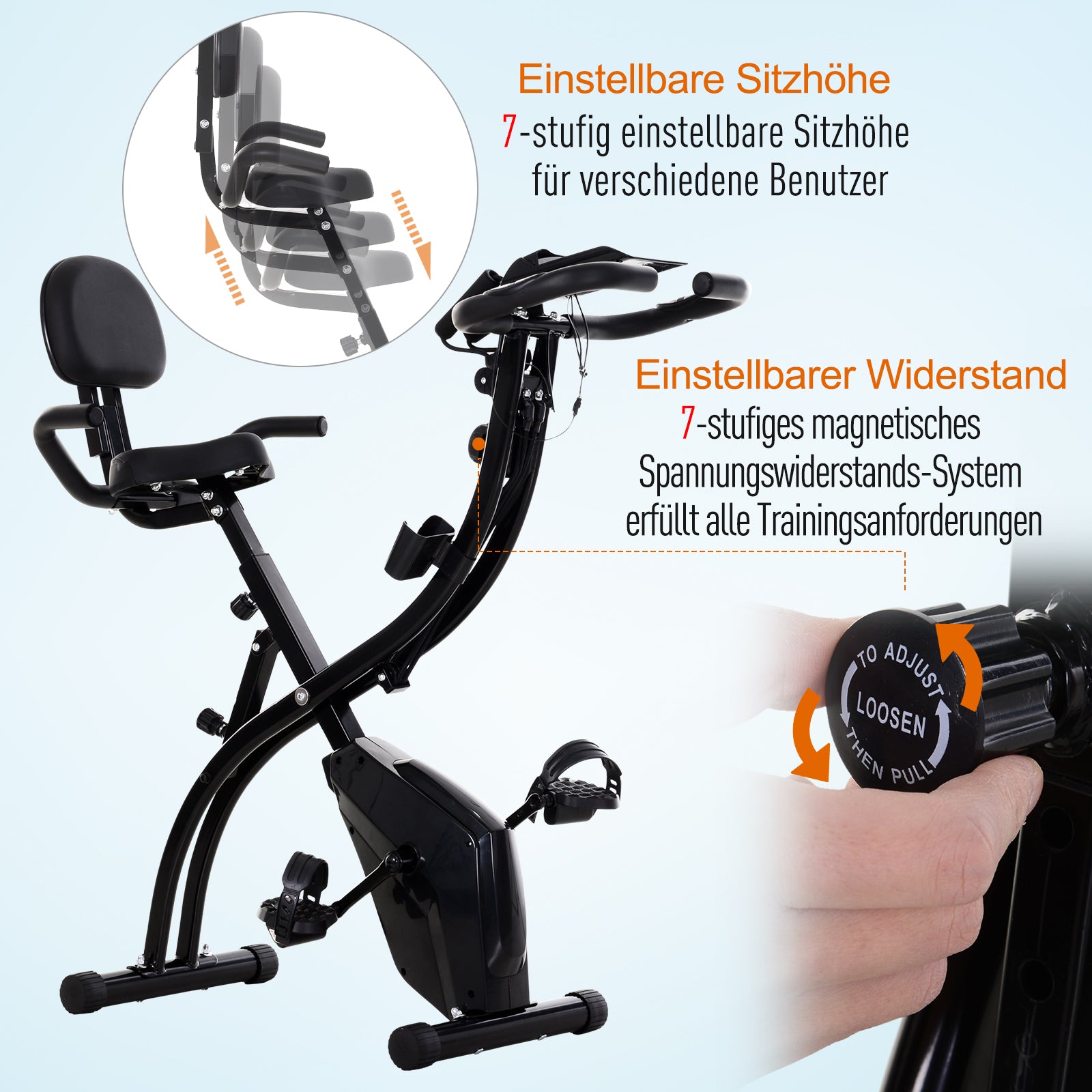 Exercise Bike, Foldable 8-Level Magnetic Resistance, Metal
