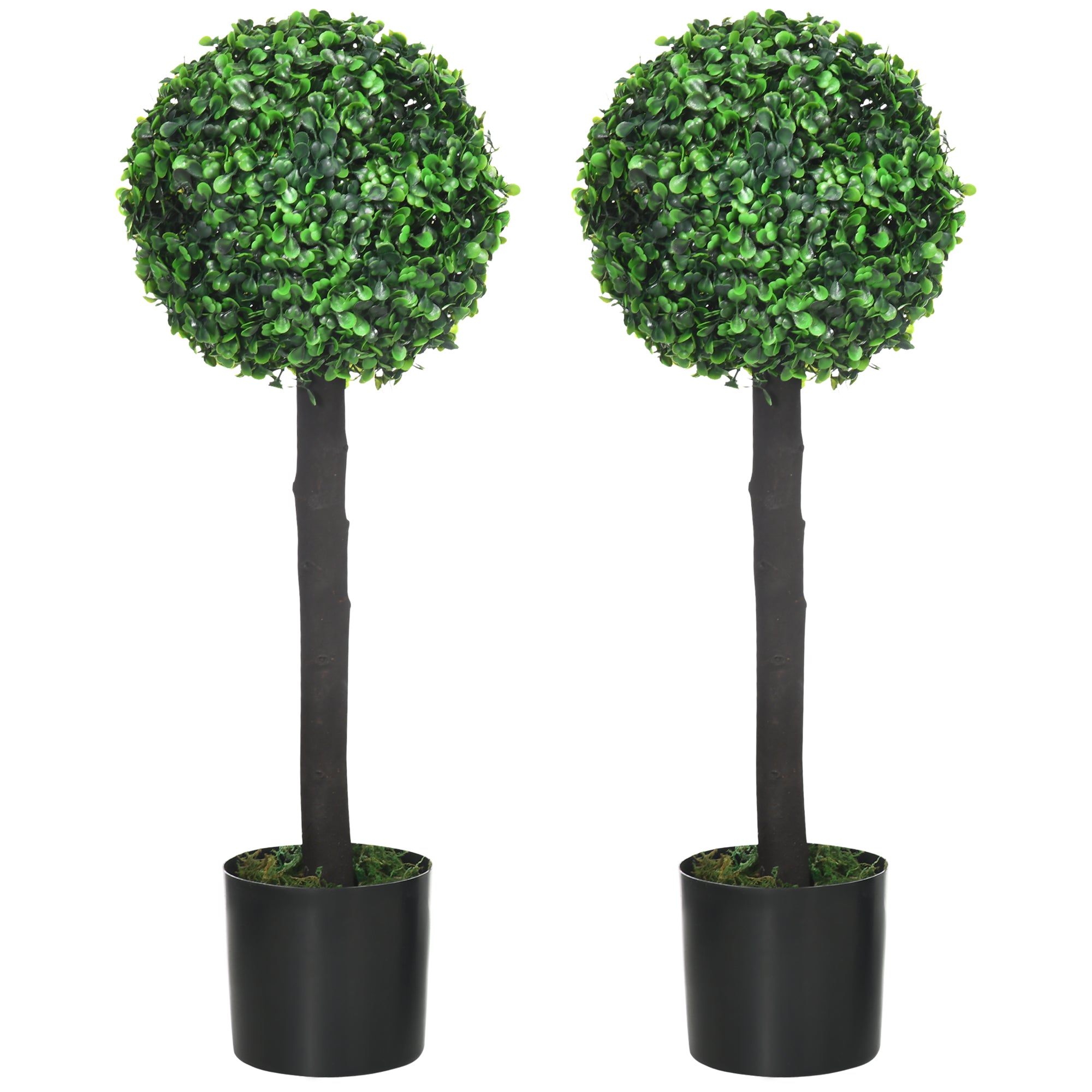 Artificial Plants, 2-Piece 60cm UV-Resistant Boxwood with Flower Pot, Green PEVA