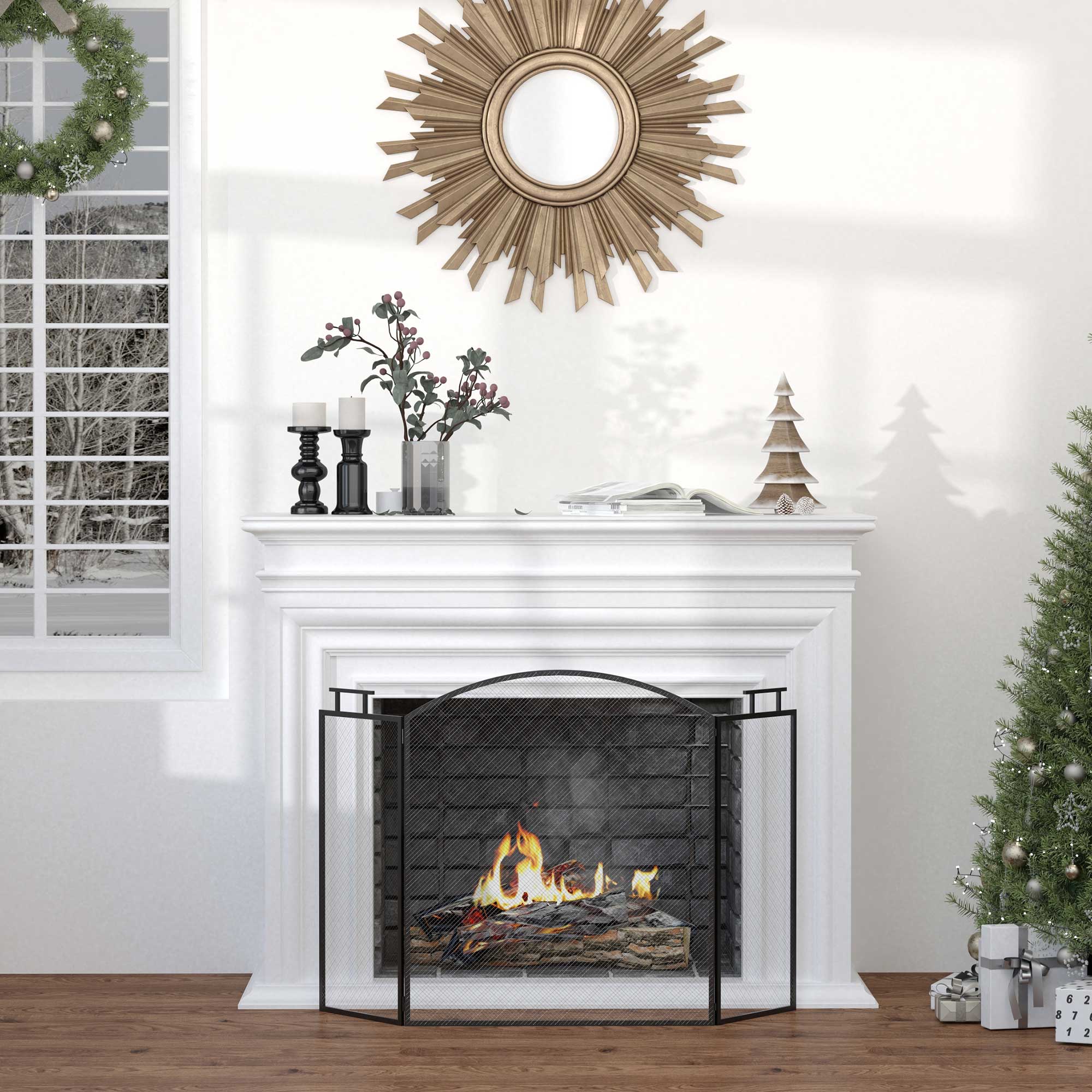 Fireplace Guard, Three-Part Foldable Spark, Iron