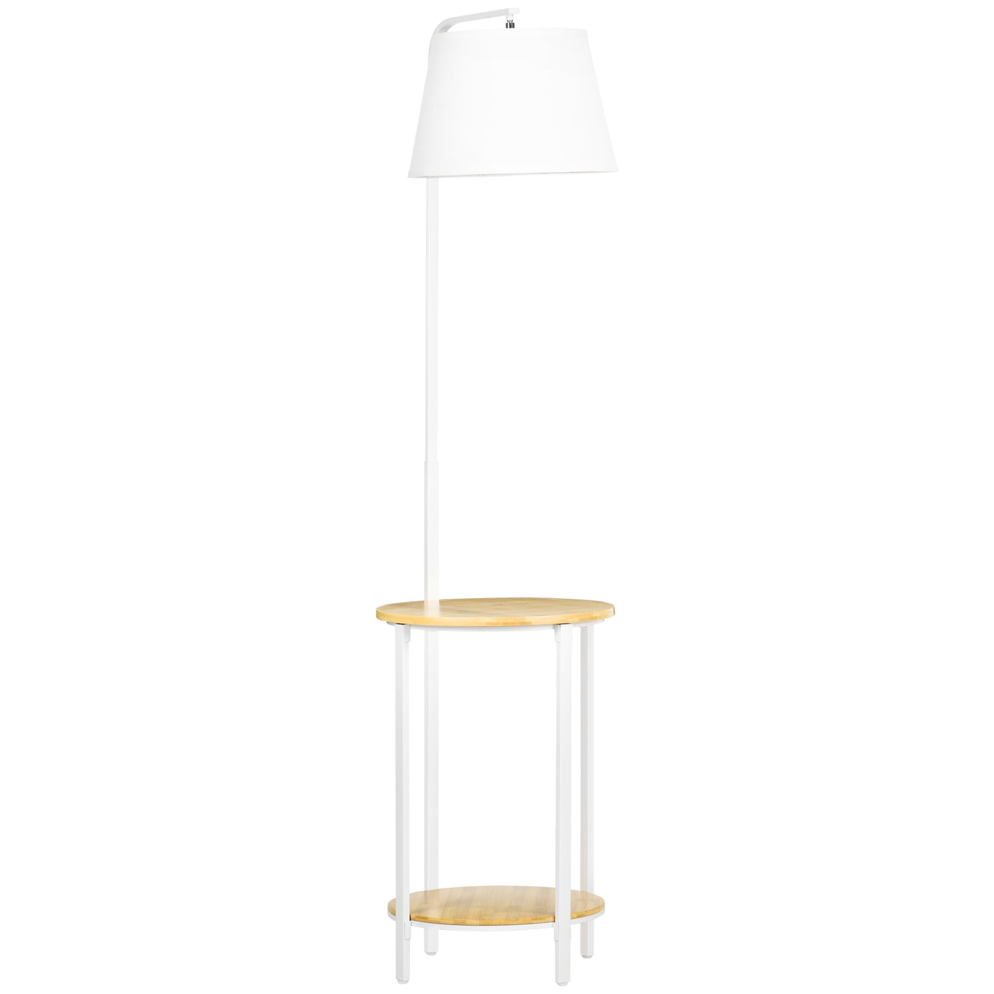 Floor Lamp 162cm Standing with 2 Shelves Linen Lampshade, White Metal