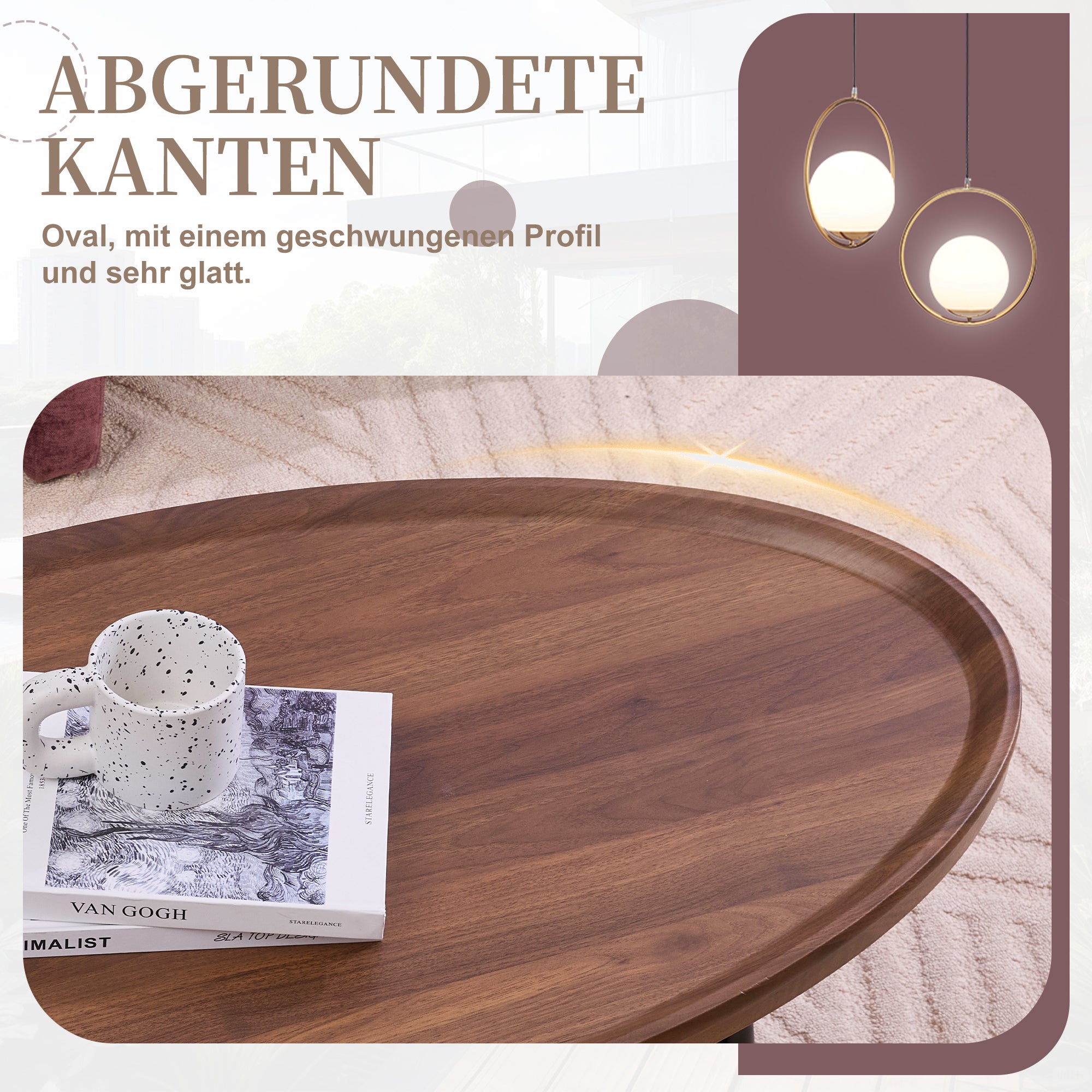 Oval Coffee Table Modern Minimalist Wood Metal Frame