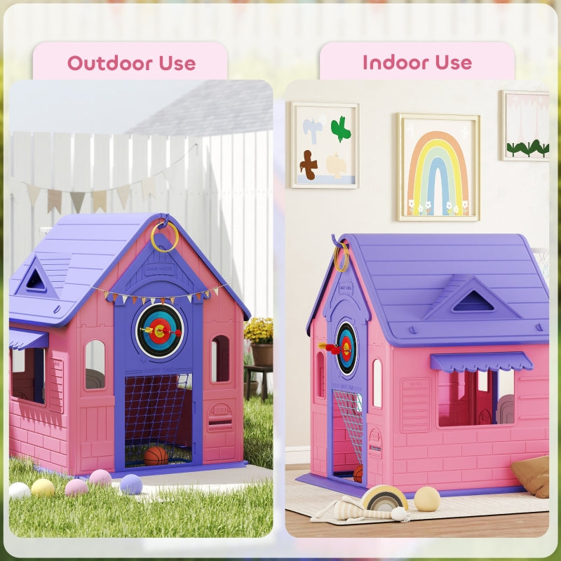 5-in-1 Playhouse Outdoor Indoor Basketball Football Dartboard Ring Toss Pink