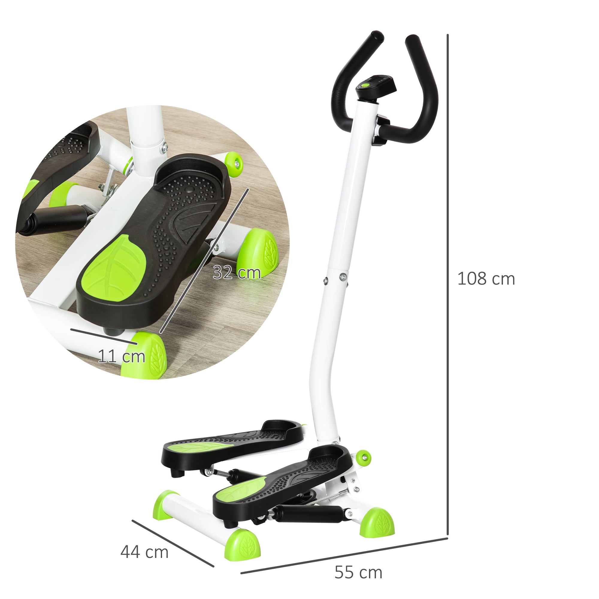 Stepper Fitness Swing Stepper with LCD Screen, Handlebar, Steel ABS, Green