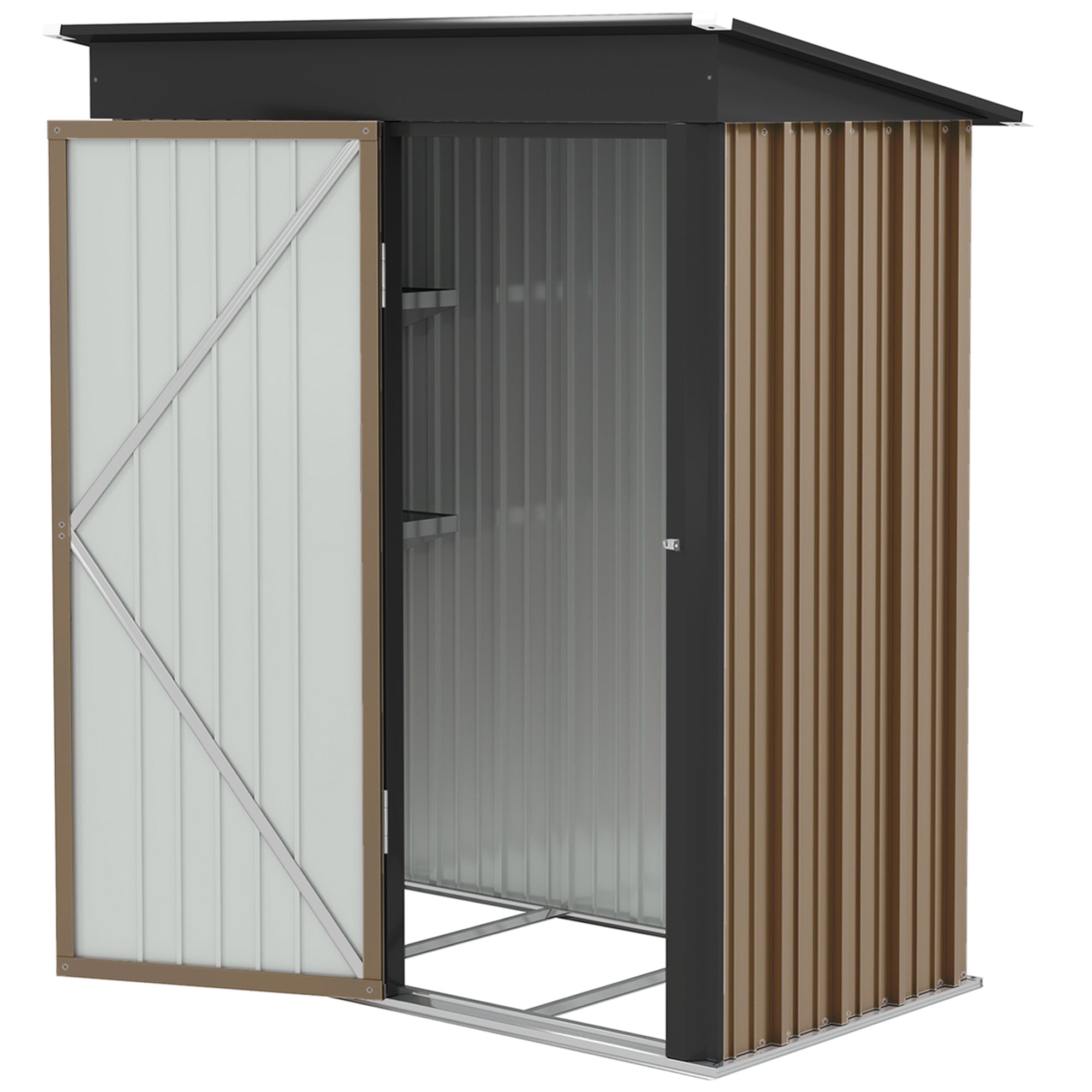 5 x 3ft Storage Shed with Lock - Brown Corrugated Steel