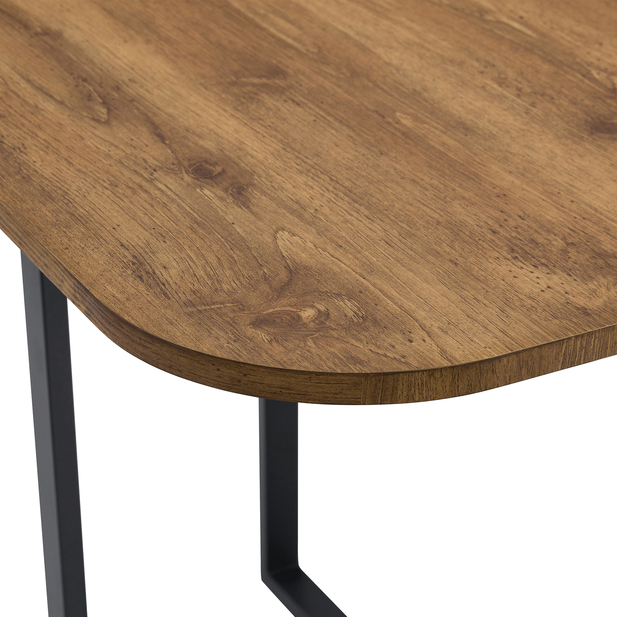 Extendable Dining Table Wood Grain Accent Black Metal Frame 4-6 Seater