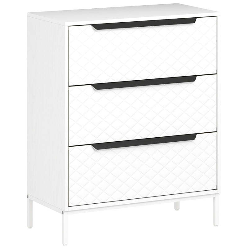 Chest of Drawers Dresser 3 Fabric Drawers Aluminium Handles White