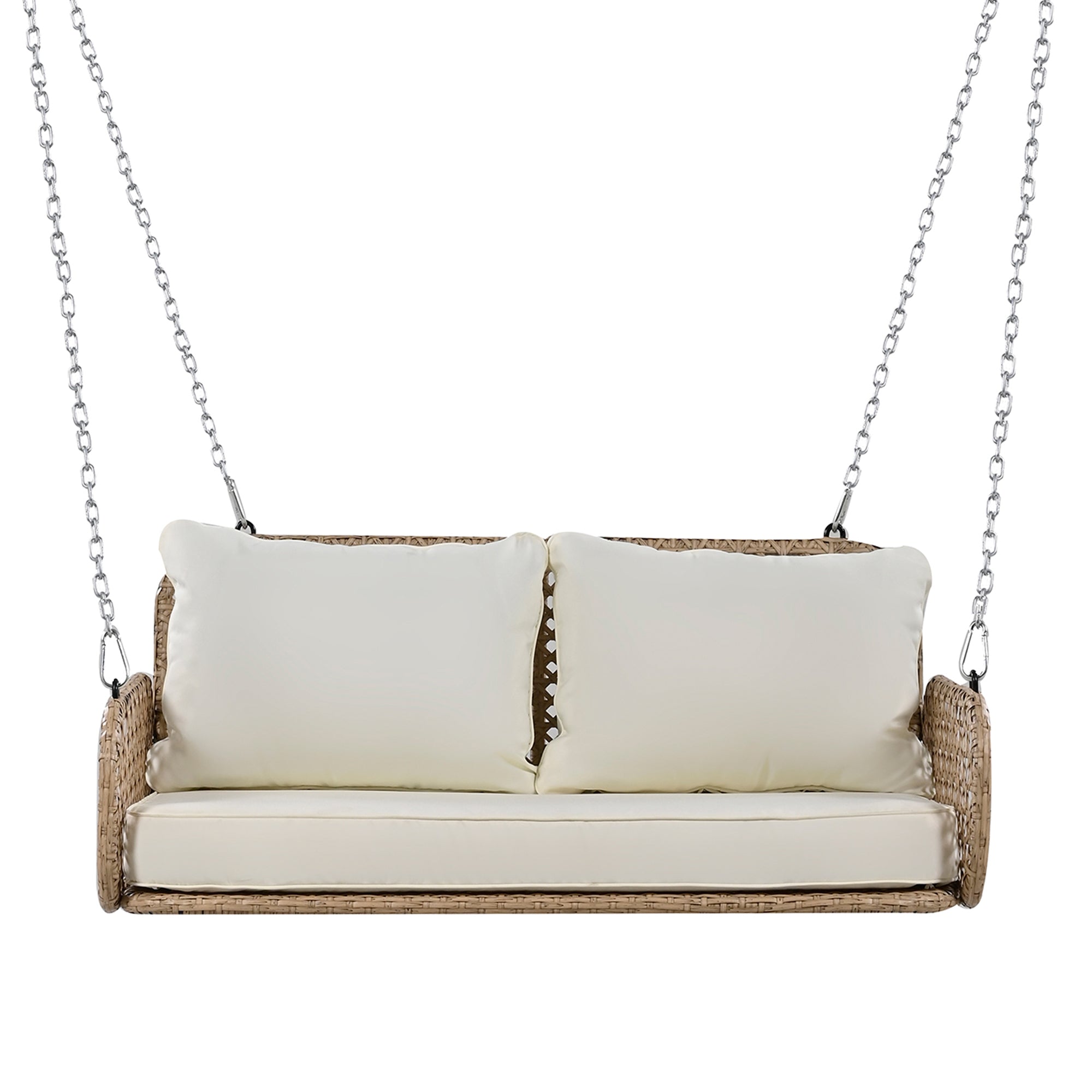 PE Rattan Double Swing Seat with Cushions and Chains, 320kg Capacity, Beige