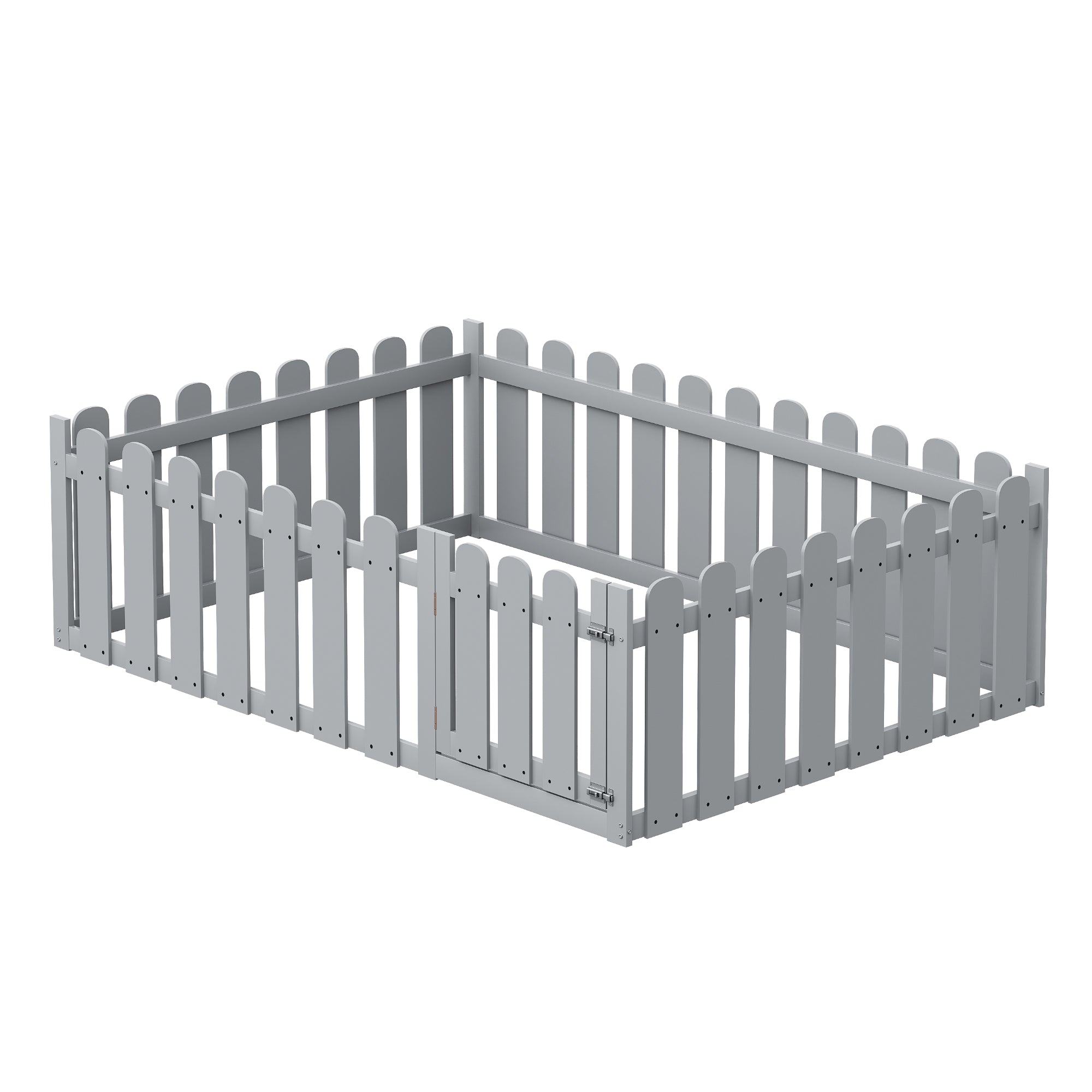 Children's bed 140x200cm wooden bed frame with border and door, grey