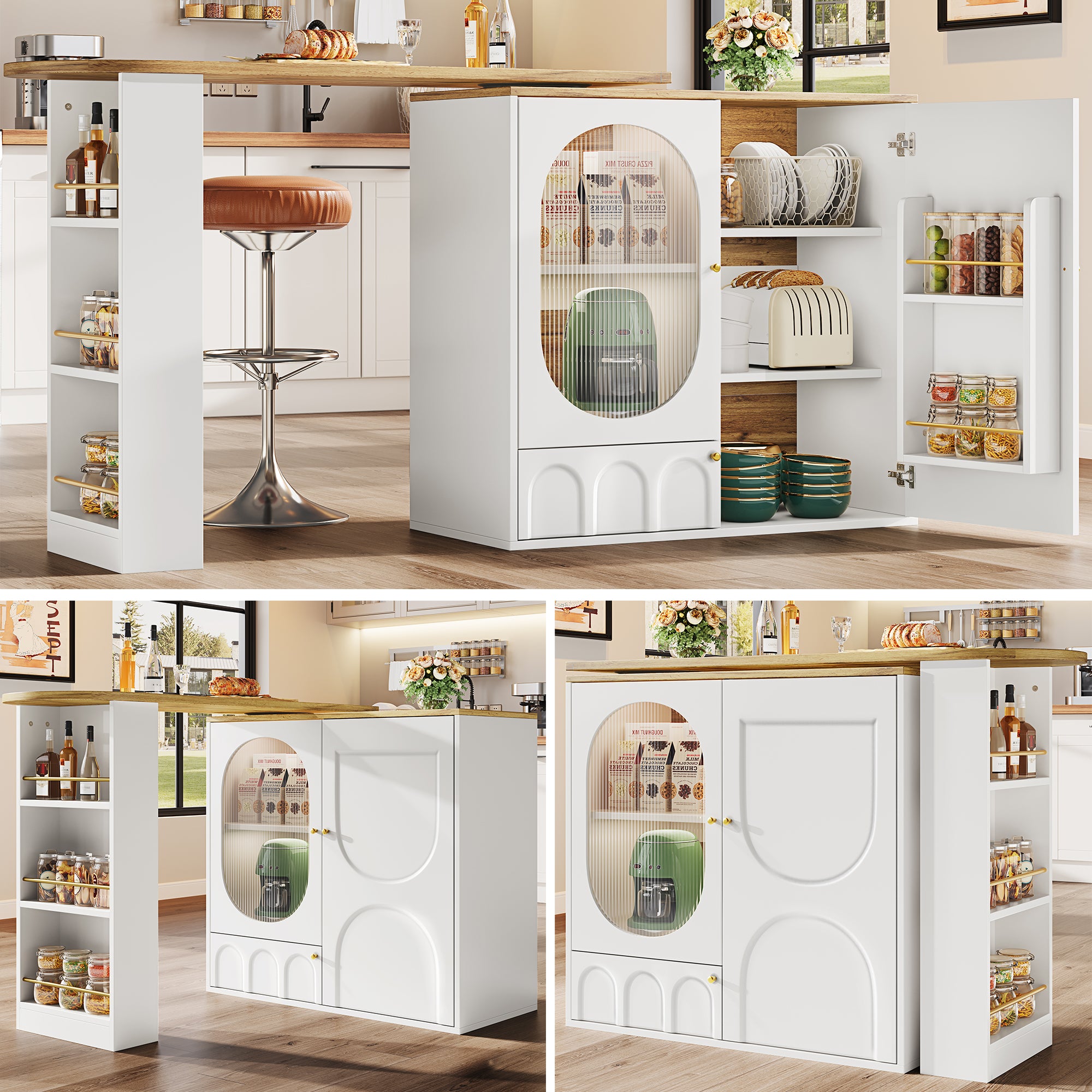360° Rotating Bar Table Kitchen Island Storage Cabinet - White/Black