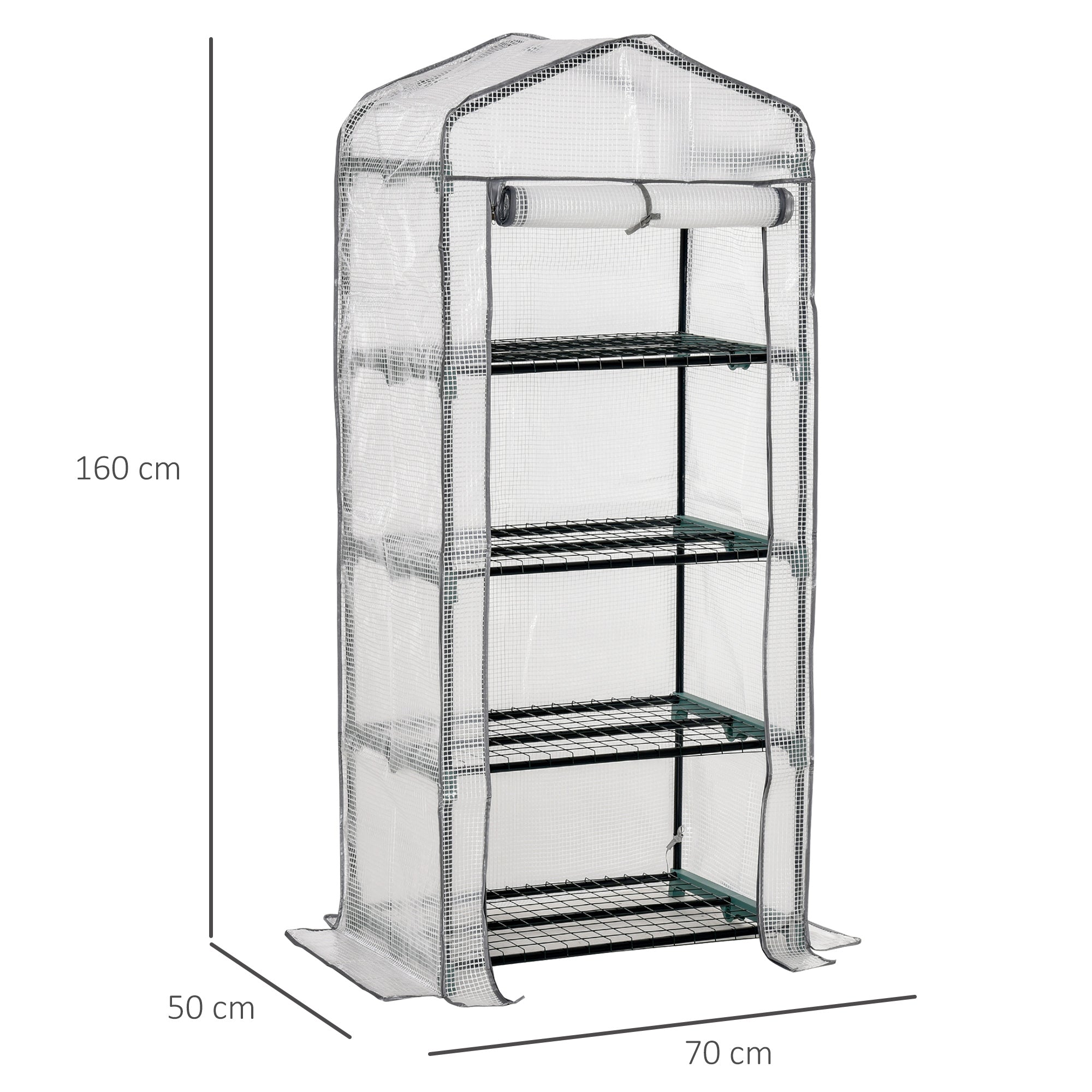 4 Tiers Mini Portable Greenhouse Grow Shed Metal Frame PE Cover