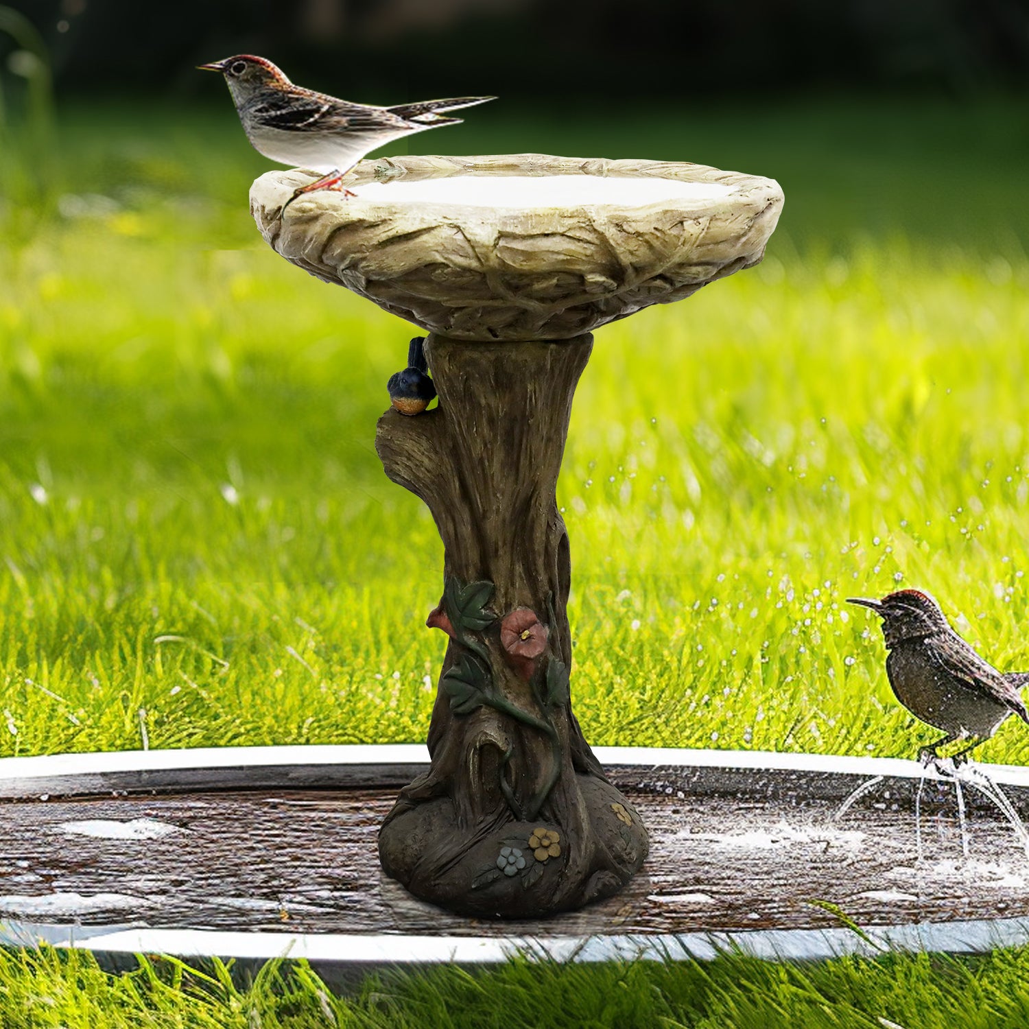 Birdbath Fountain, Concrete Wood Look, 65cm High