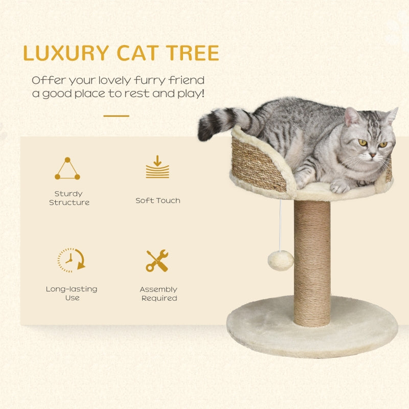 Cat Tree Cat Scratching Post Play Tower Activity Centre with Dangling Ball, Beige