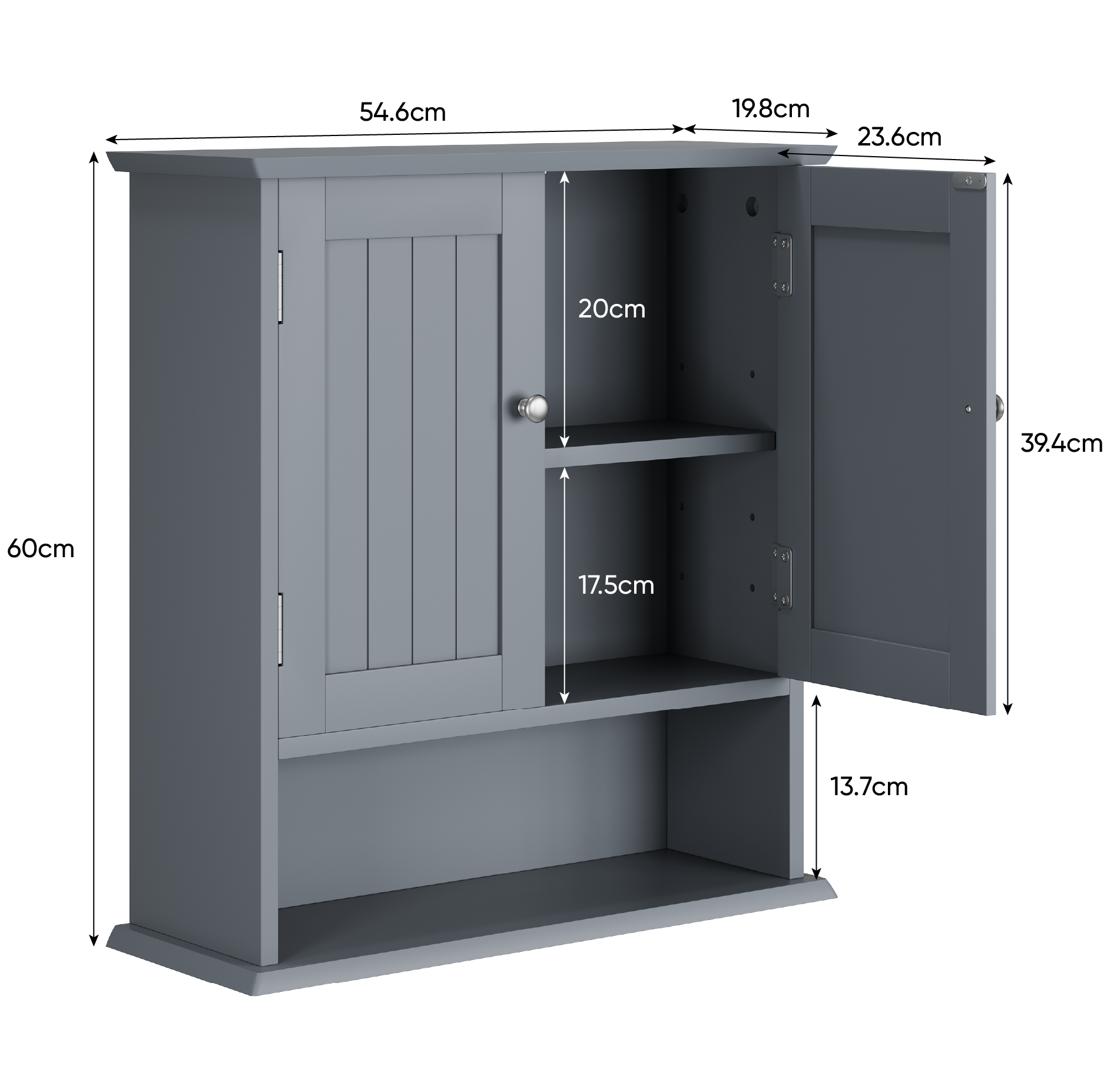 Bathroom Wall Cabinet with 2 Doors and Open Shelves