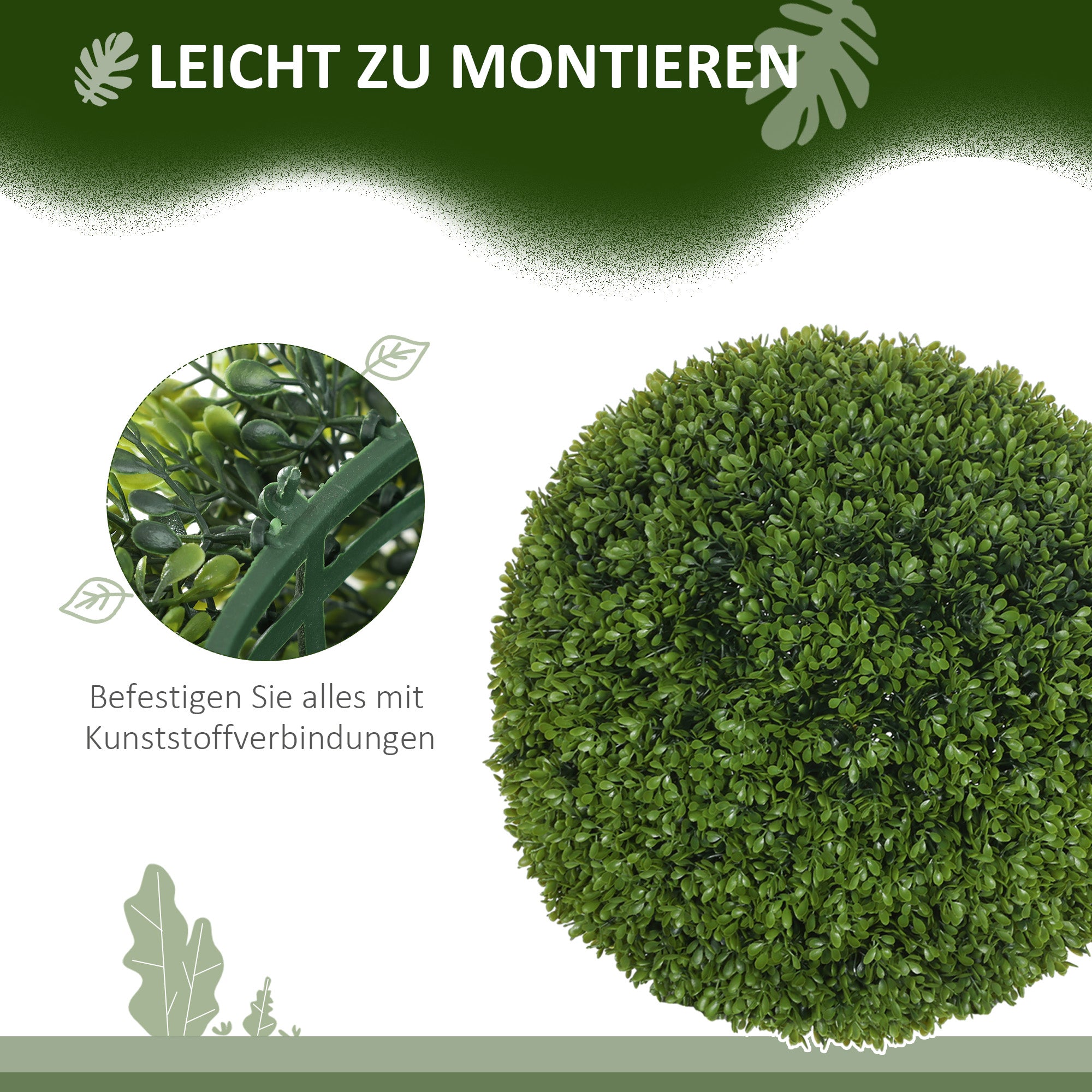 Artificial Boxwood Balls, Set of 2, 40 cm Fake Plastic Plants