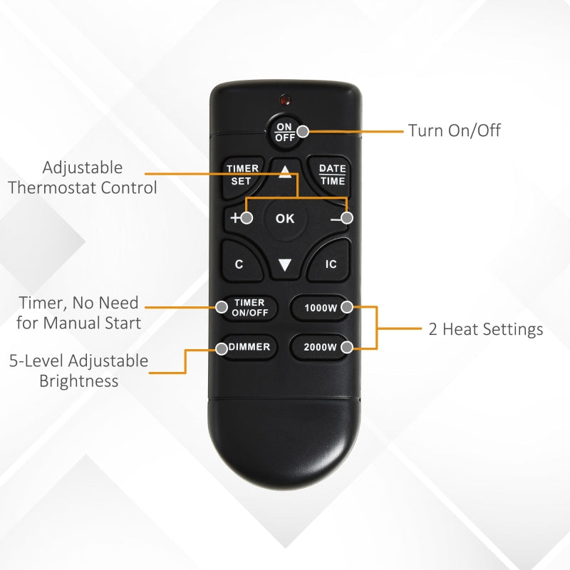 Electric Fireplace Suite LED Flames Remote Adjustable Thermal 1000W/2000W White