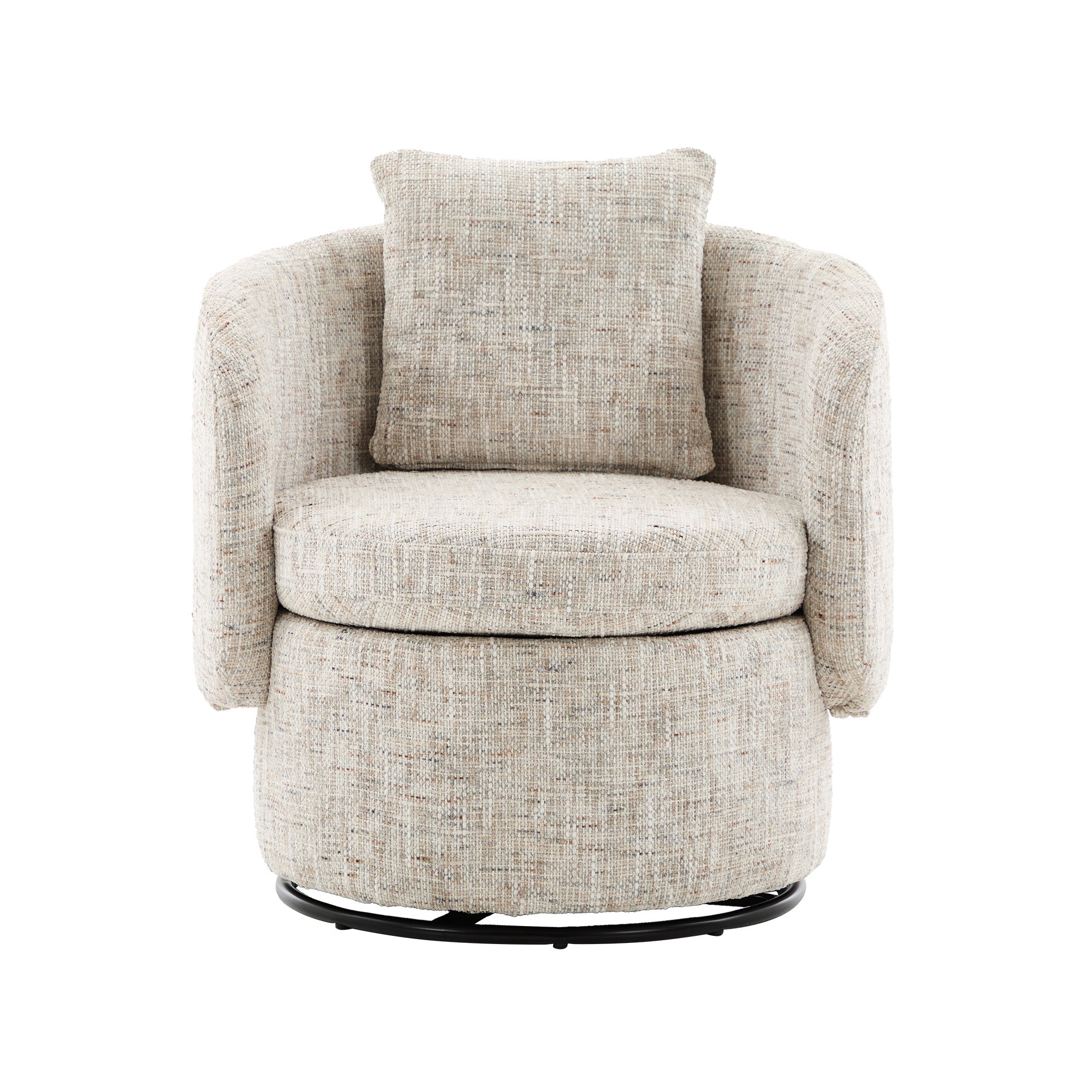 028 Swivel Armchair, 360° Rotating, Hidden Storage, Chenille Ivory