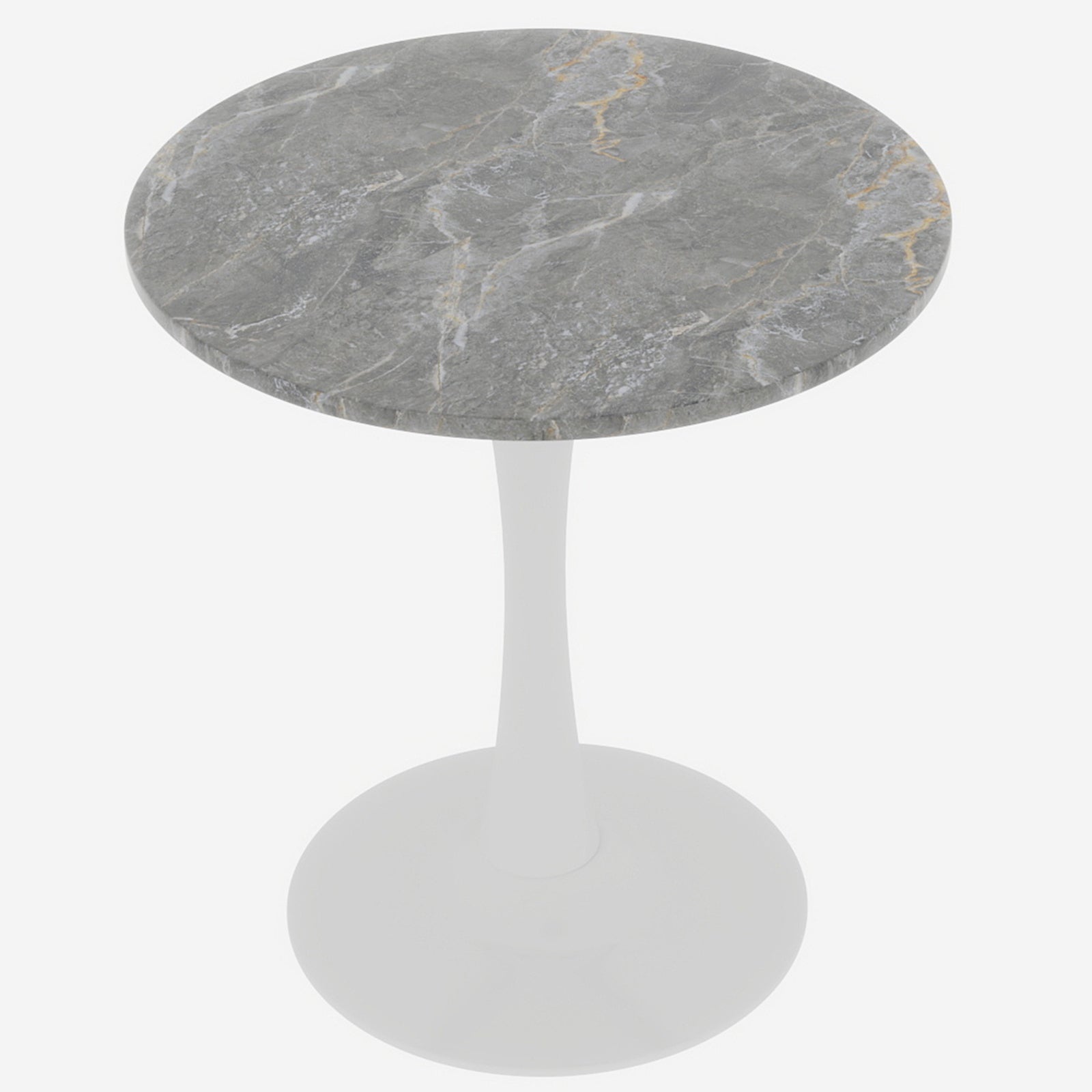 Coffee Table 27.6-inch Round Marble Top Mid-Century Modern - White/Gray Veined Finish
