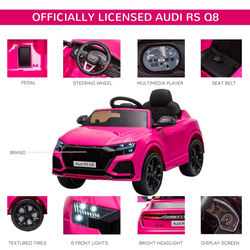 Audi RS Q8 6V Electric Ride On Car Toy with Remote USB MP3 Bluetooth, Pink