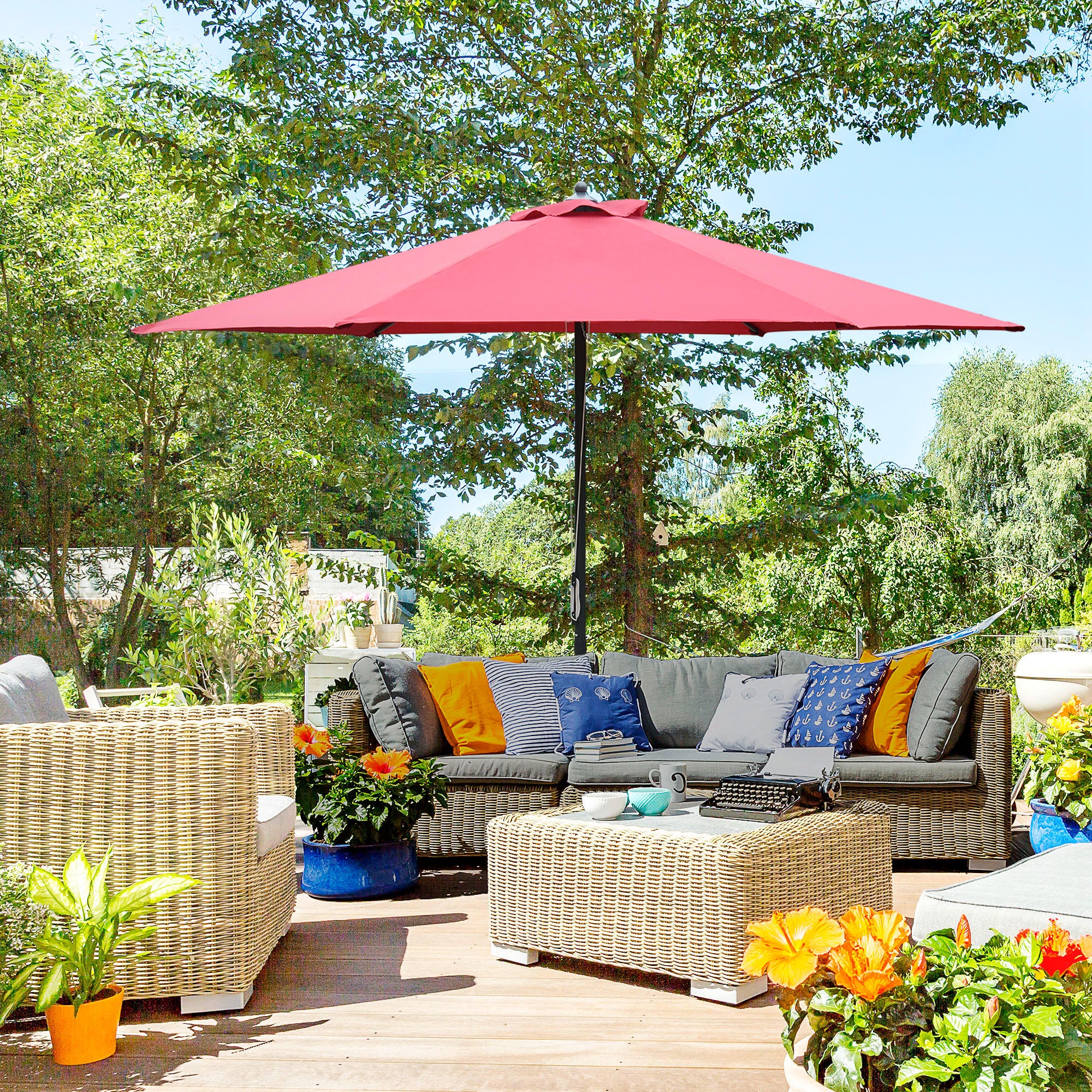 2.8m Garden Parasol Umbrella Round Outdoor Sun Shade Canopy Wine Red