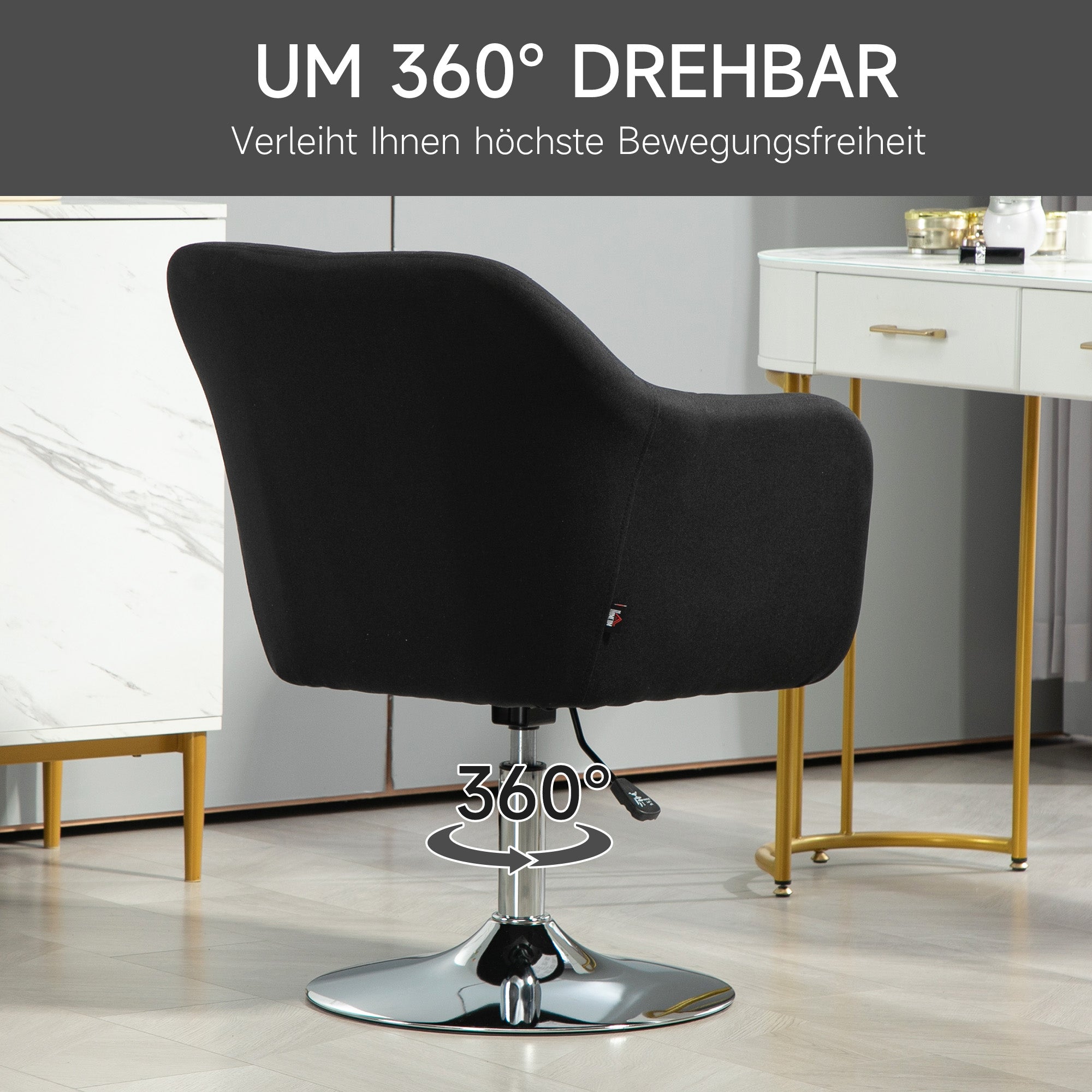 Armchair Recliner with Armrests Lumbar Cushion Swivel Metal Frame, Linen Look Black