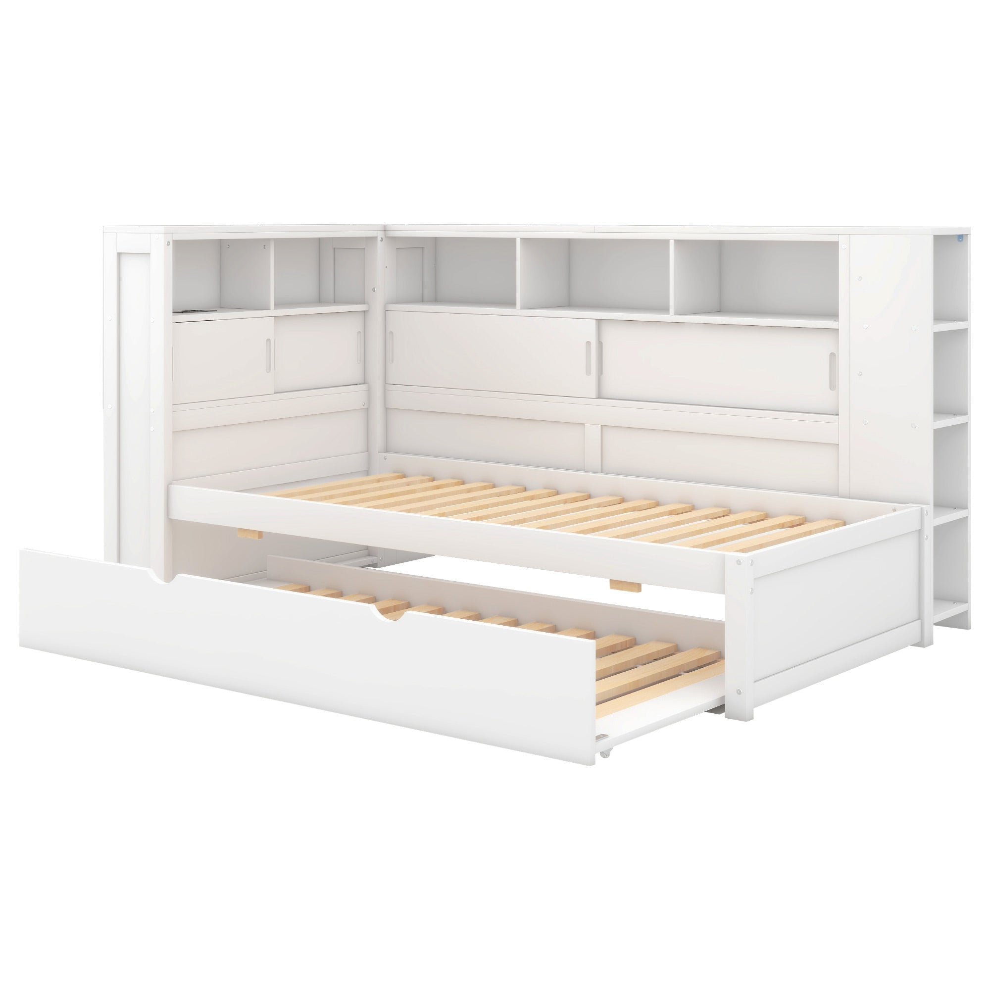 Daybed Children's Bed Pull-Out Sofa Storage USB Chipboard White