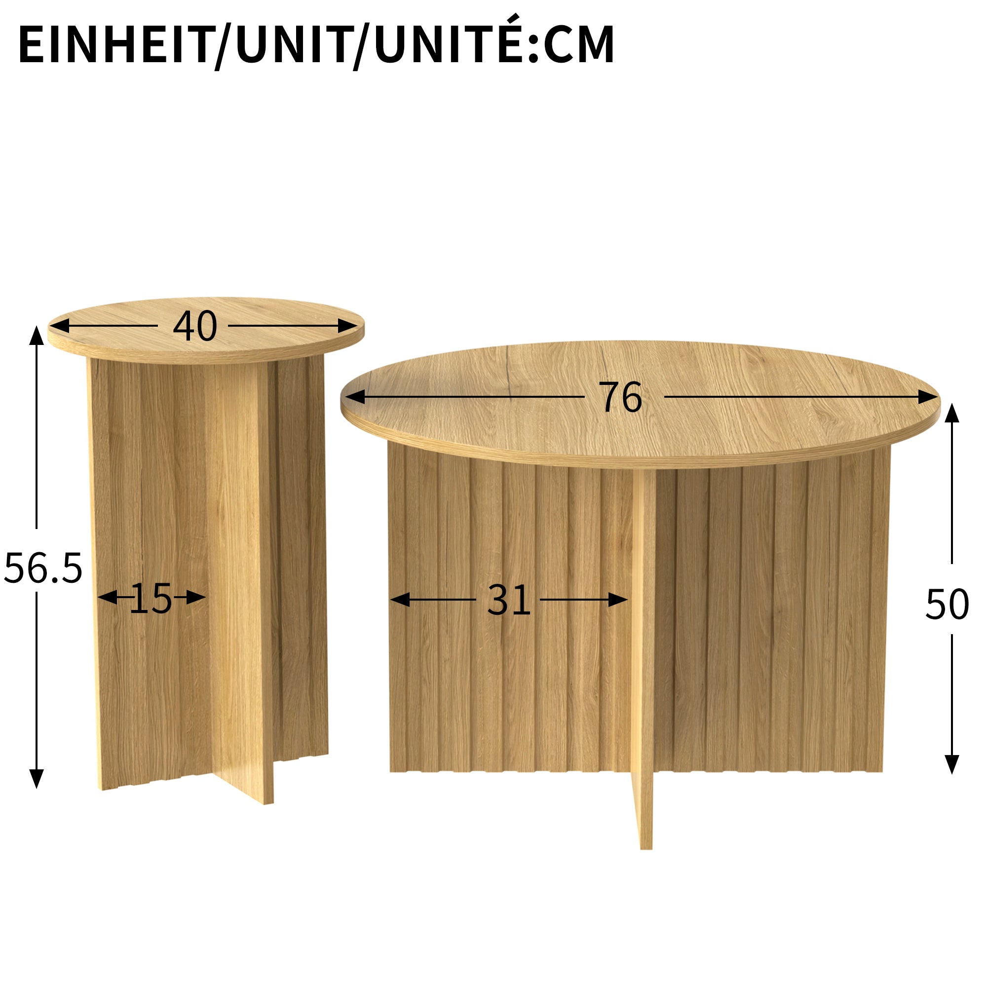Modern Nesting Tables - 2-Piece Round Coffee Tables, Space-Saving Scandinavian Design, MDF/PB Construction
