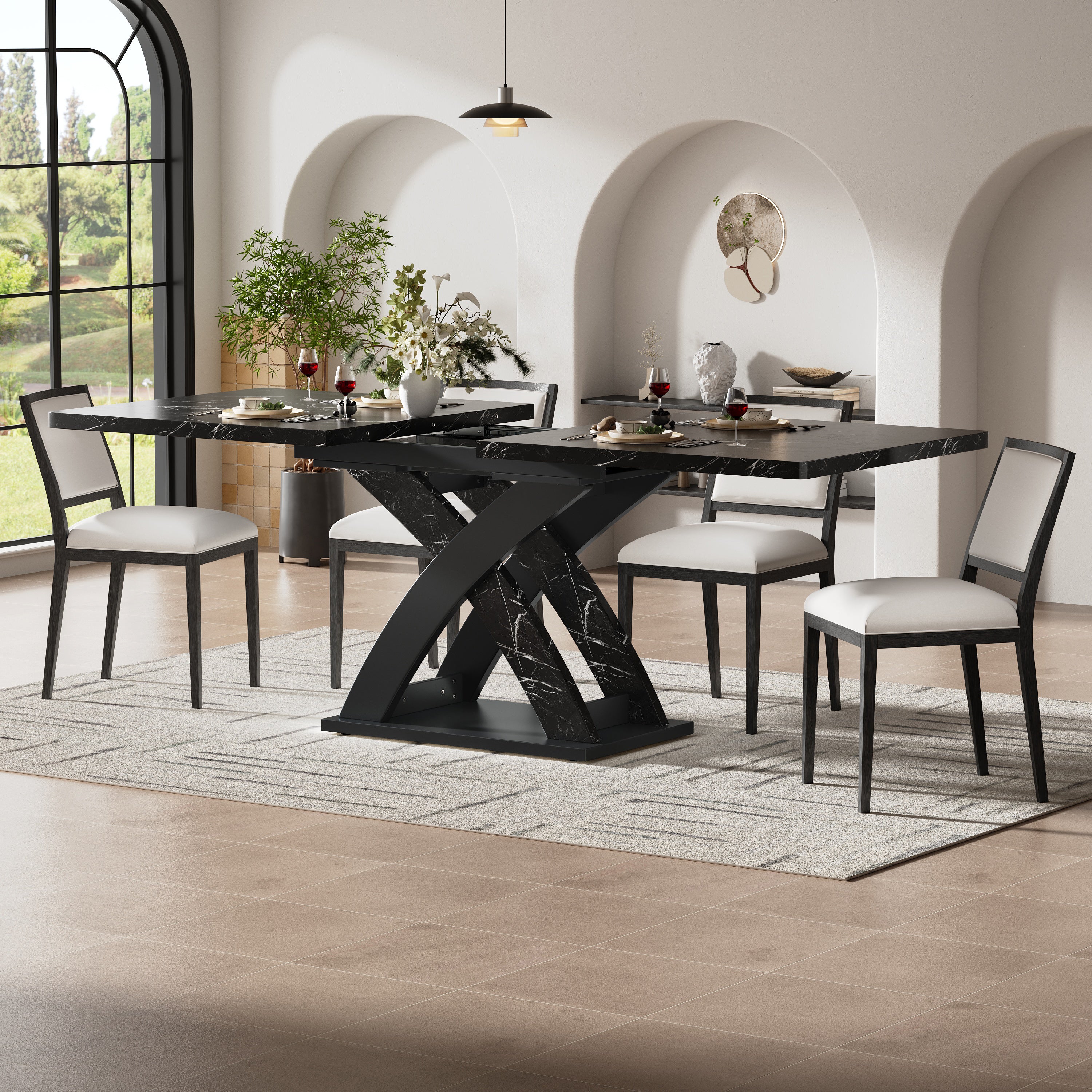 Extendable Dining Table 120-160cm 6 Seater - Black