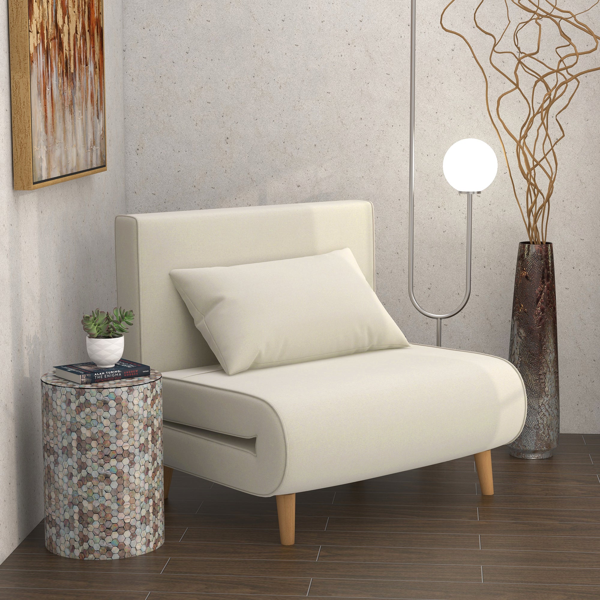 Sleeper Sofa Fold-out Single Adjustable Backrest, Nordic Style Linen Imitation