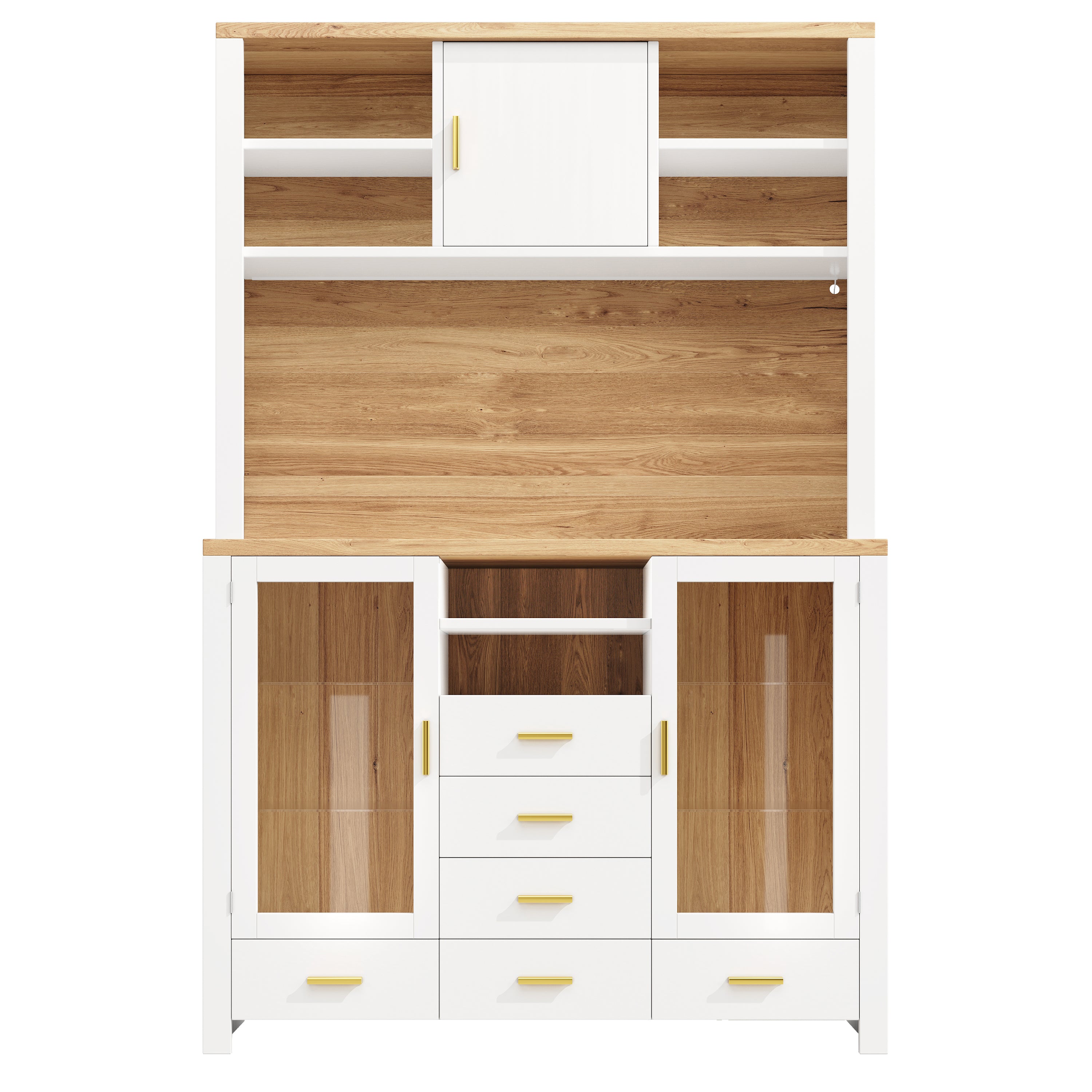 Buffet Sideboard Cabinet with LED Light Strip and Storage Drawers, 120x40x188cm, White and Wood Look