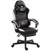 Gaming Chair with Footrest, Headrest & Cushion, Swivel, Adjustable Height Faux Leather Black and White