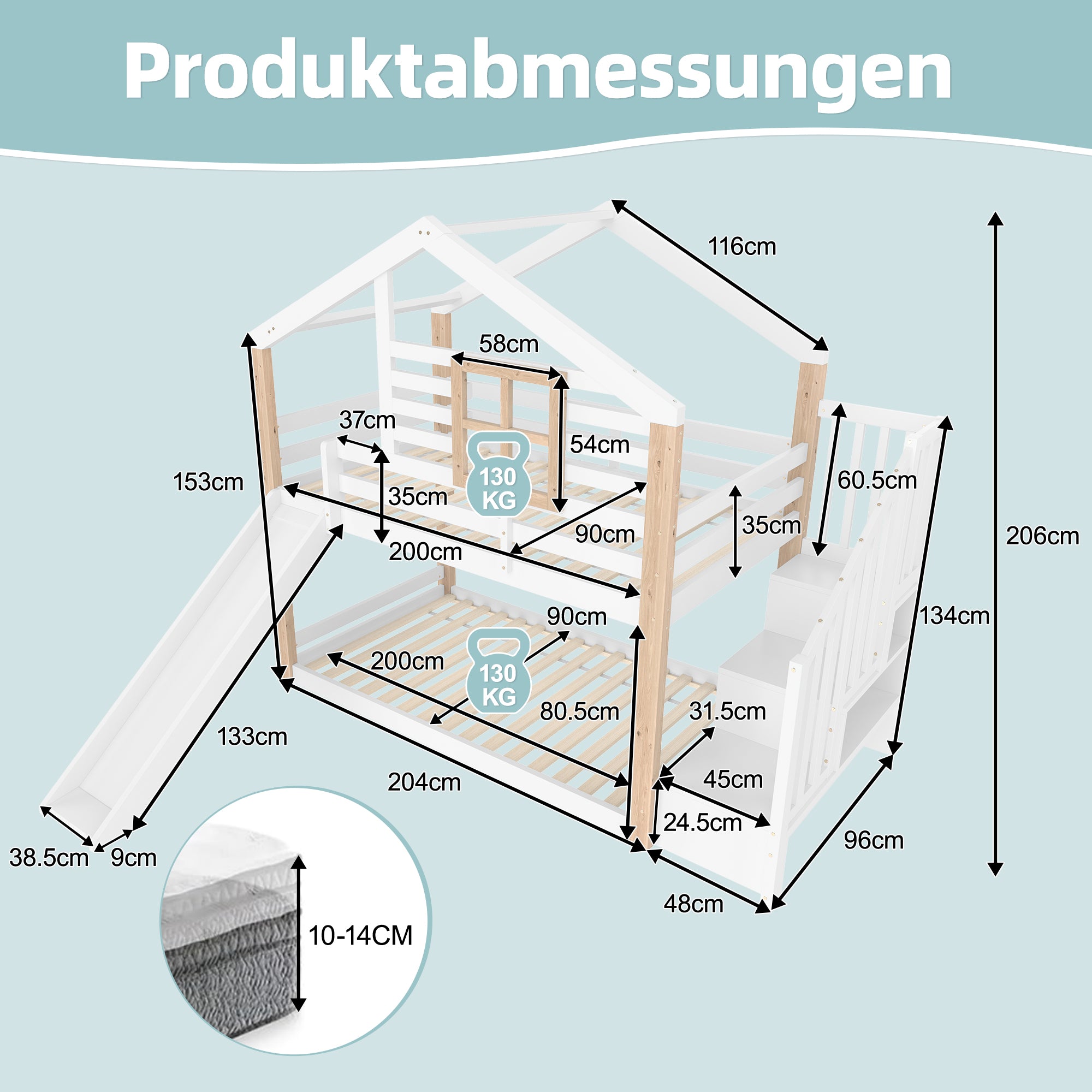 Children's Bunk Bed Slide Stairs Storage - Solid Wood Scandinavian Style