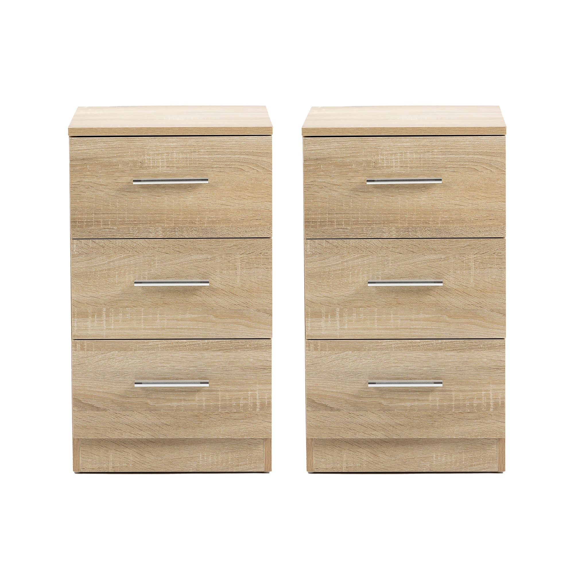Bedside Tables, Set of 2 with 3 Drawers, Chipboard, Natural Color