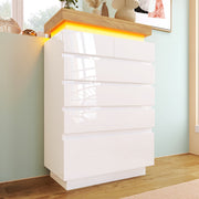 Chest of Drawers with 6 Drawers, High-Gloss Sideboard Cabinet, RGB LED (App-Controlled) Storage, Multi-purpose for Living Room & Bedroom, White