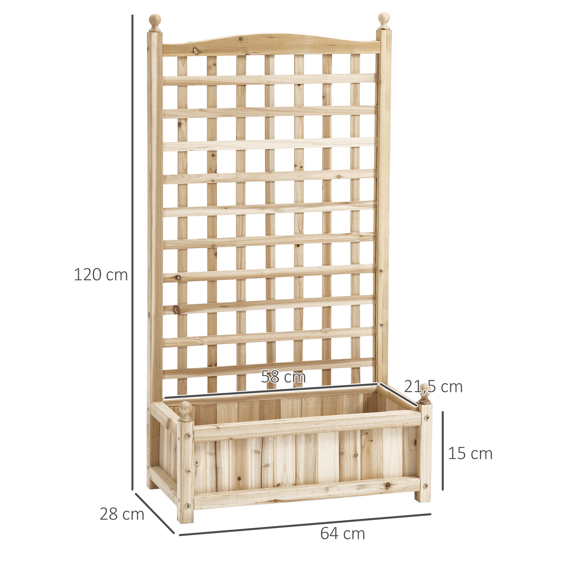 Planter Box with Trellis for Climbing Plants 64x28x120cm, Wooden