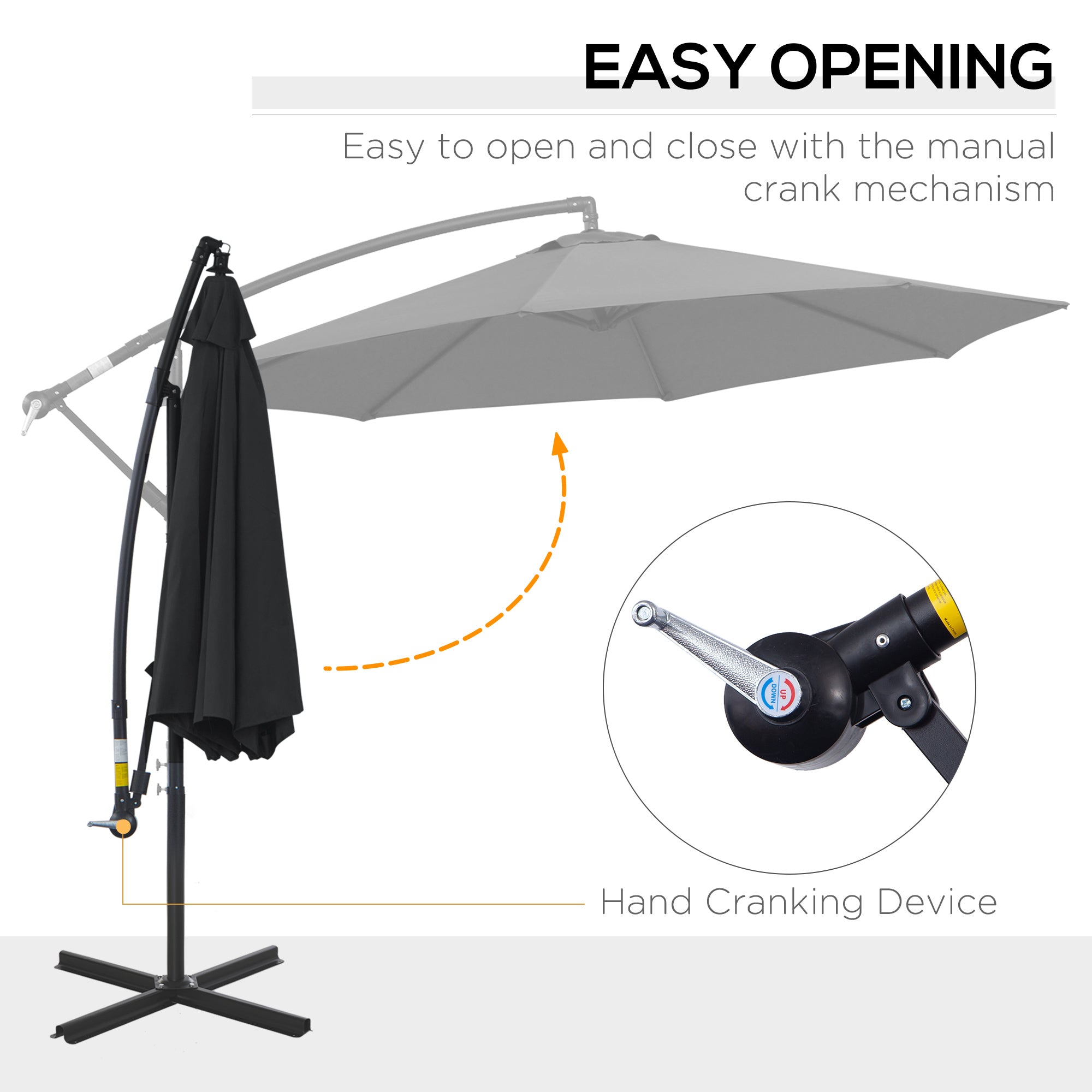 2.45m Cantilever Parasol, Heavy Duty Waterproof Garden Umbrella, Black