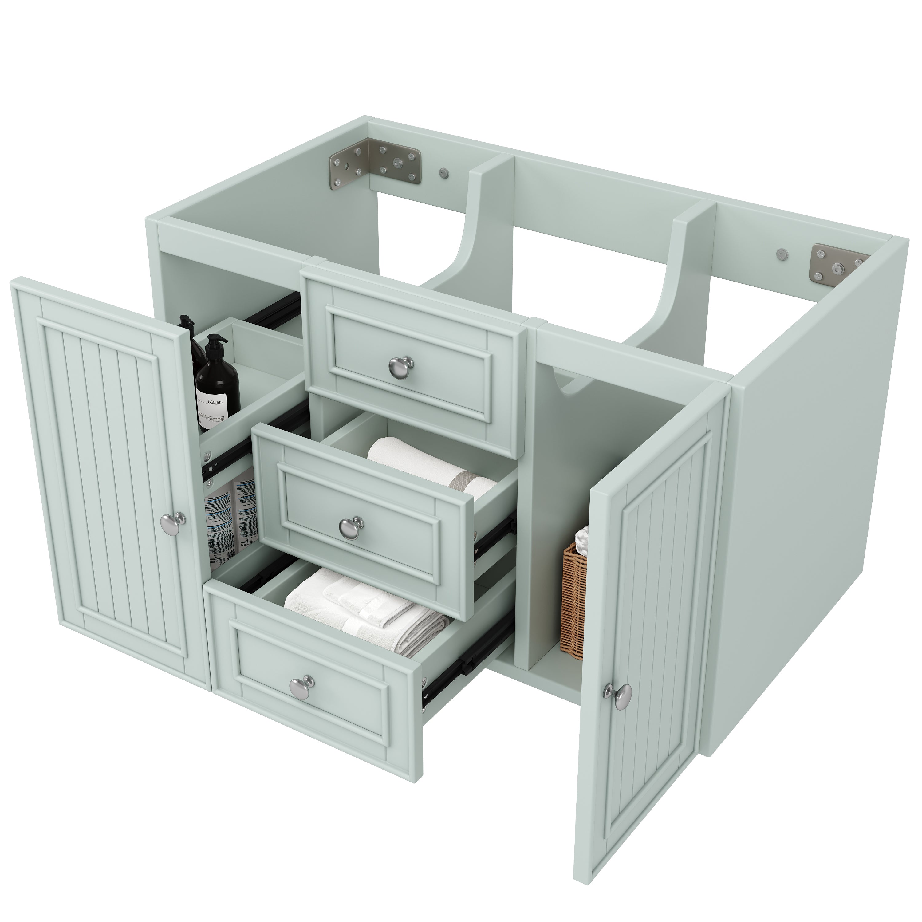 Wall-Mounted Vanity Unit with Sink & 3 Drawers 78.5x46.8cm - Green