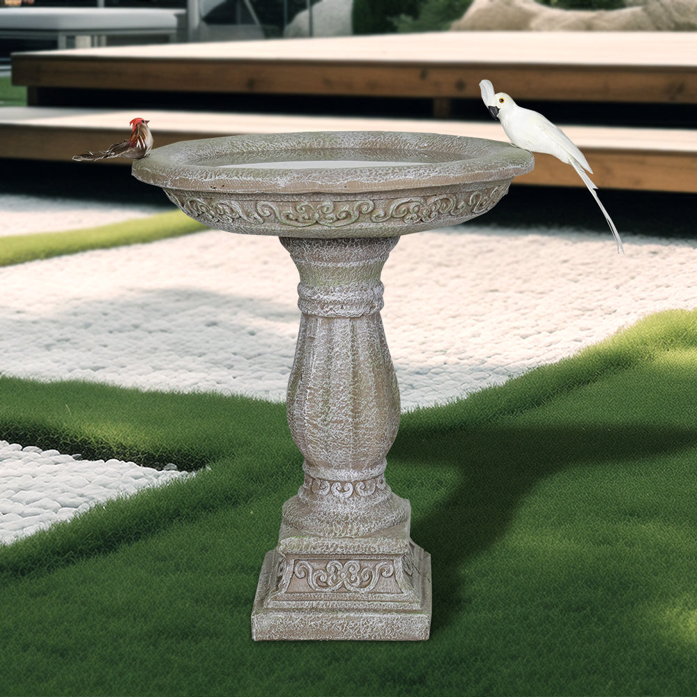 Concrete birdbath fountain 60.5 cm high x 51 cm diameter with carved base