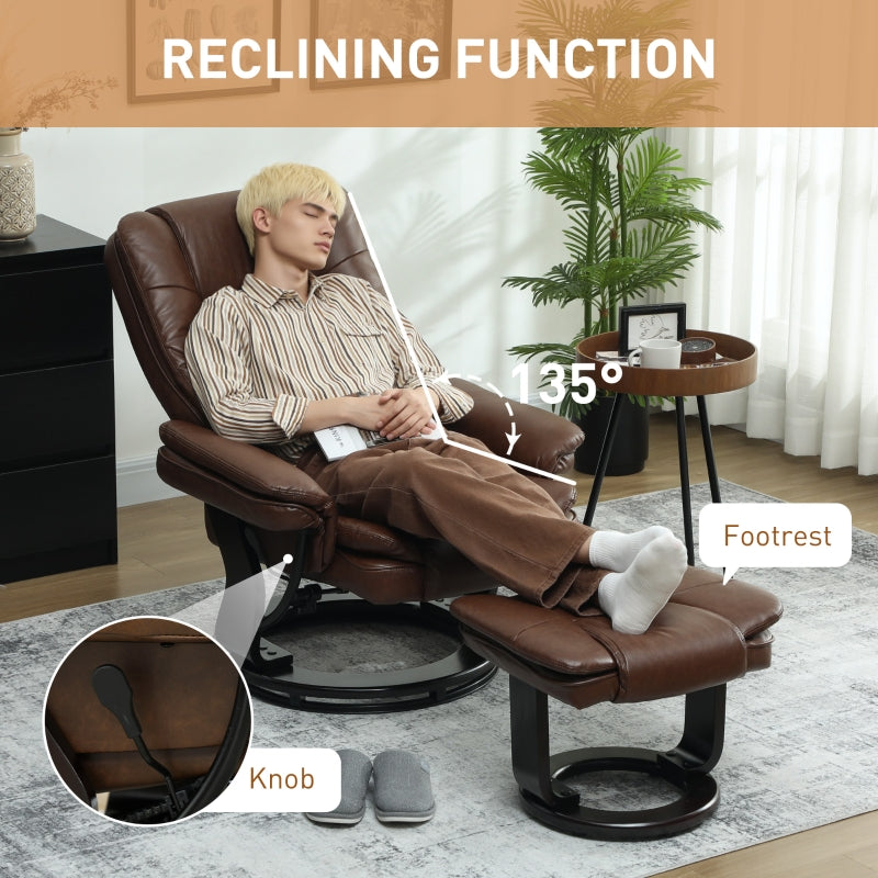 Reclining Chair and Footstool 135° Faux Leather Brown