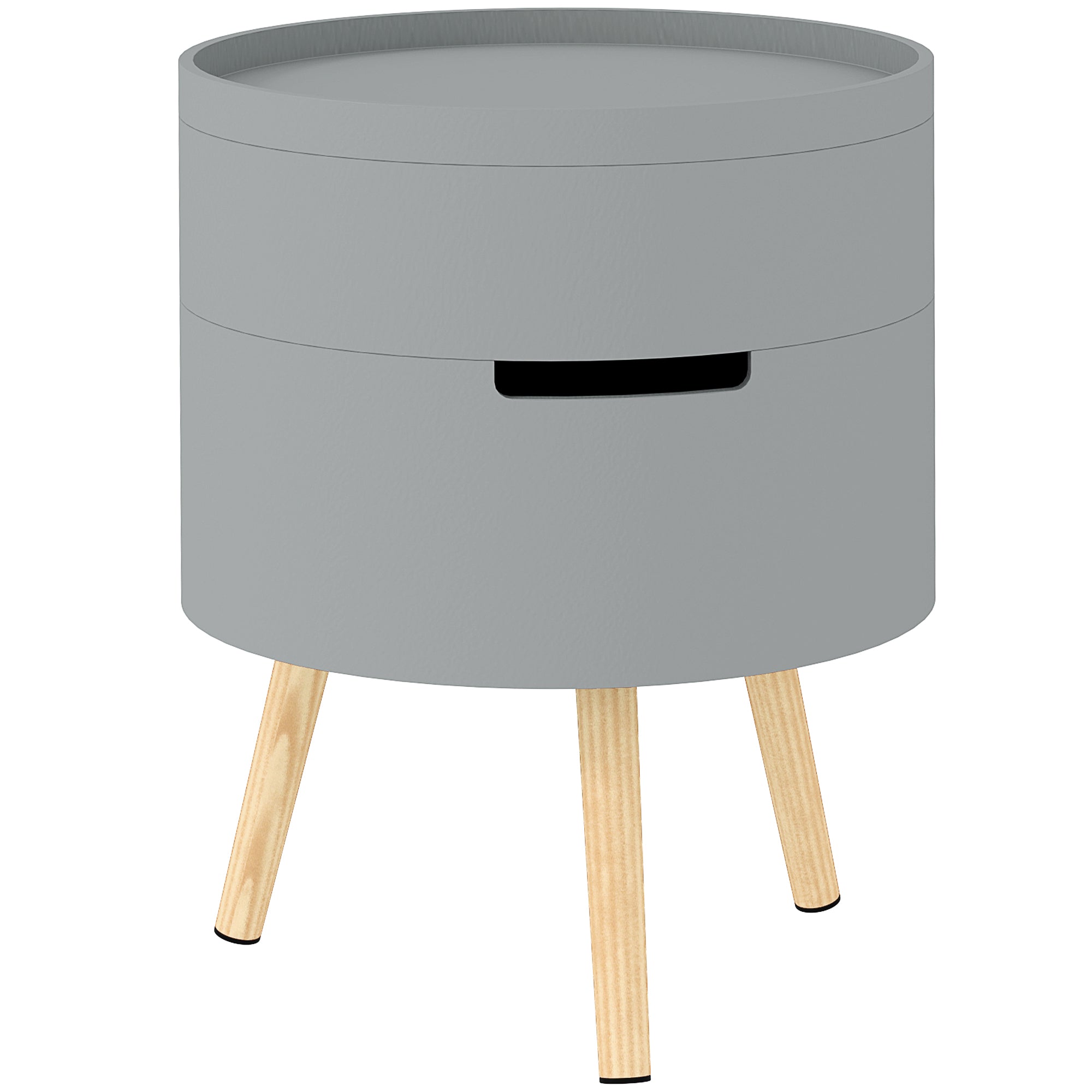 3-Tier Coffee Table, Round End Table with Hidden Storage and Detachable Tray, Grey