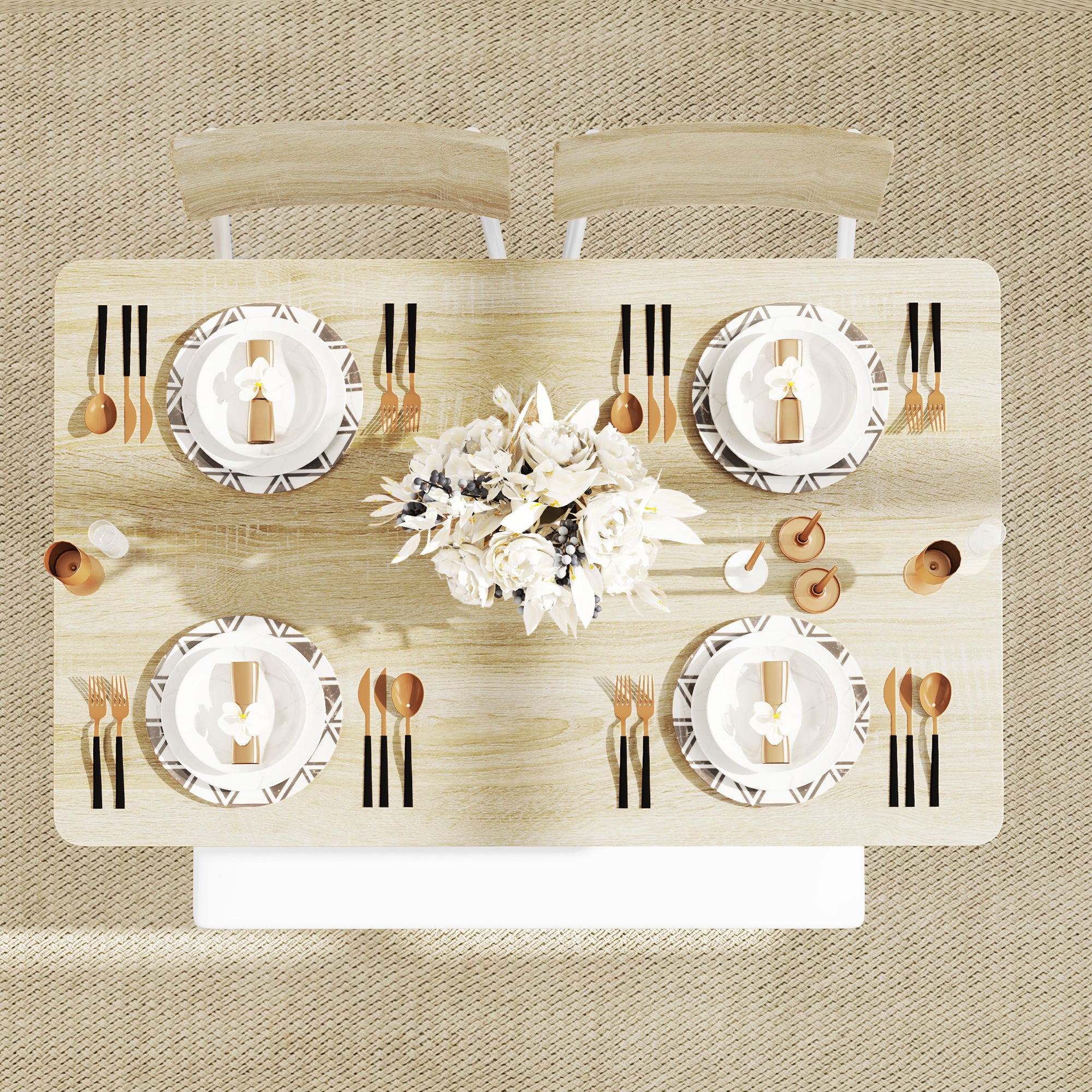 Dining Table Set, 4-Person Kitchen Table with Storage, Oak