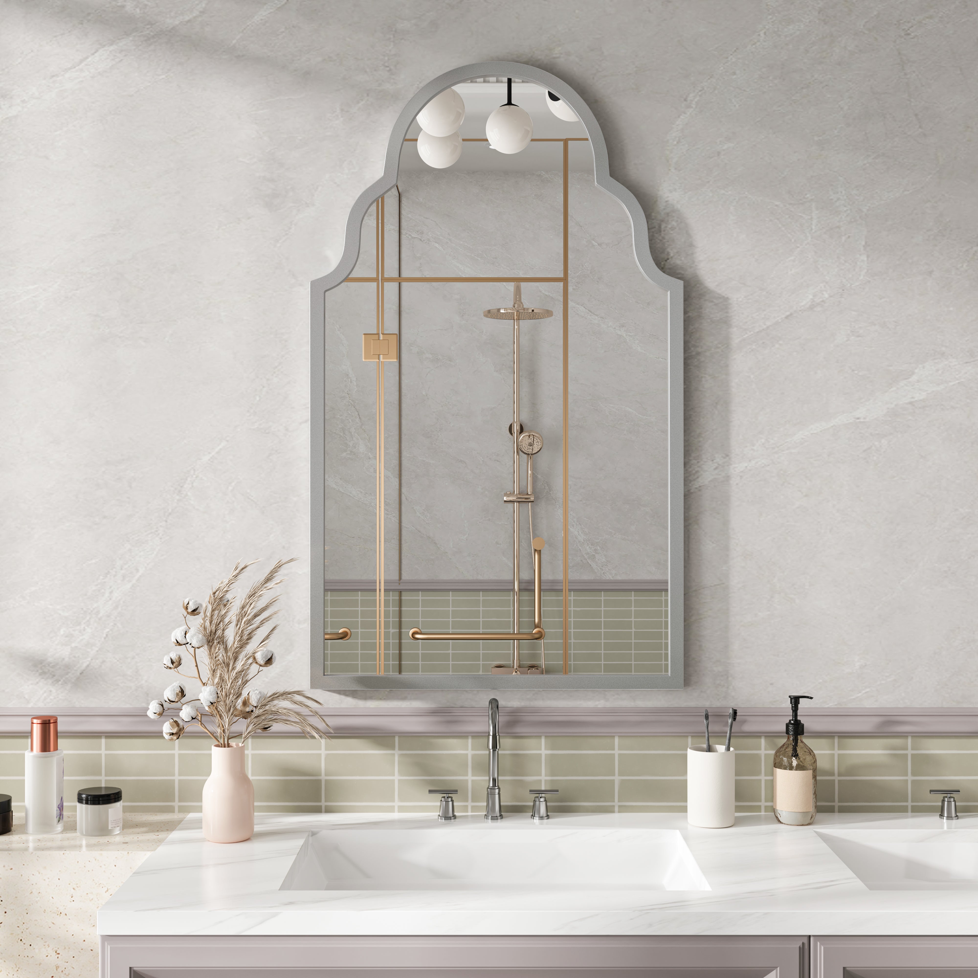 Rectangular Mirror, 61x101CM Wall Mount for Bathroom/Bedroom, Silver Metal Frame